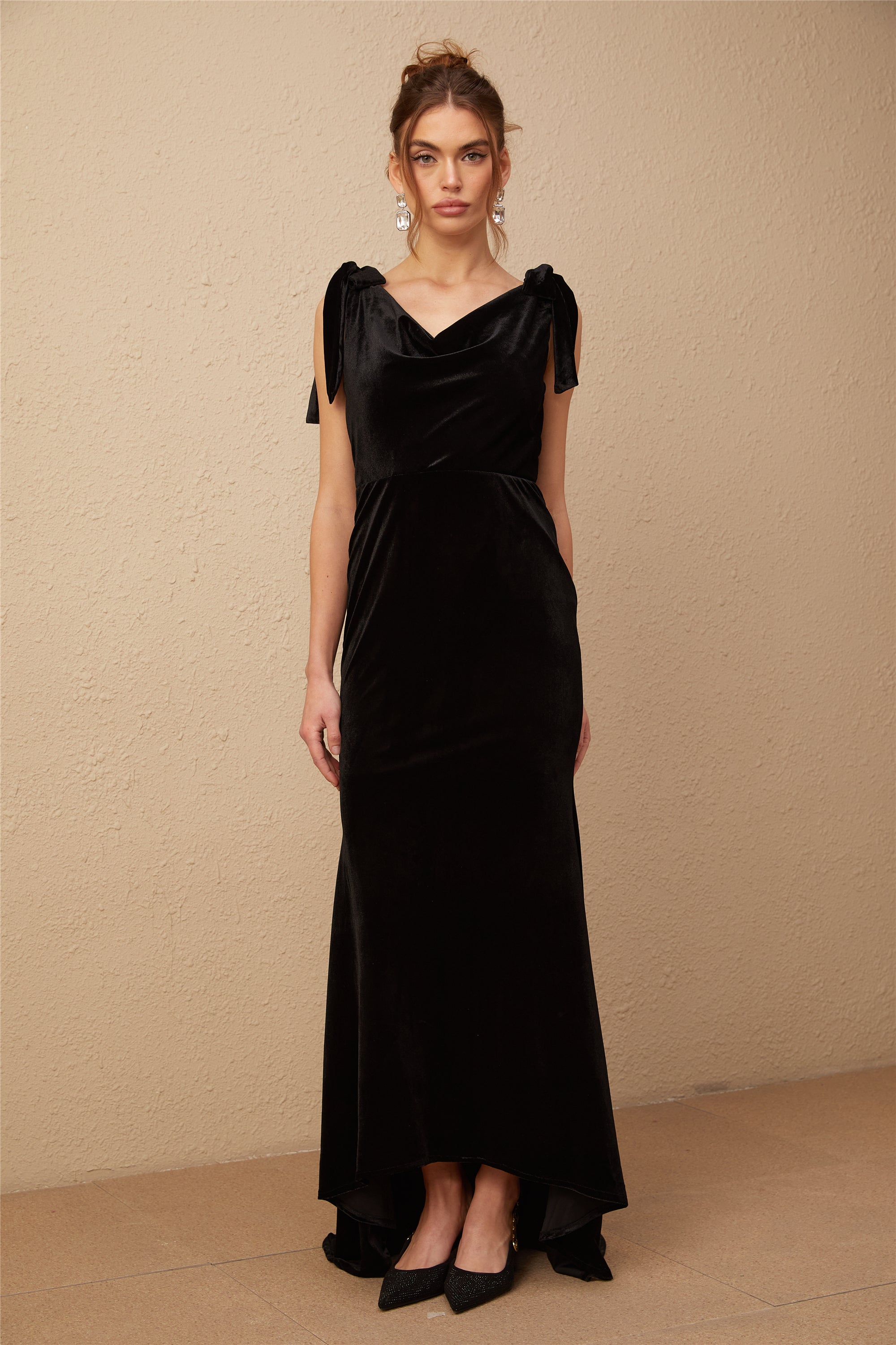 Elegant Audrey Embellished Velvet Open Back Maxi Dress for Women - Perfect for Evening Parties, Weddings & Special Occasions