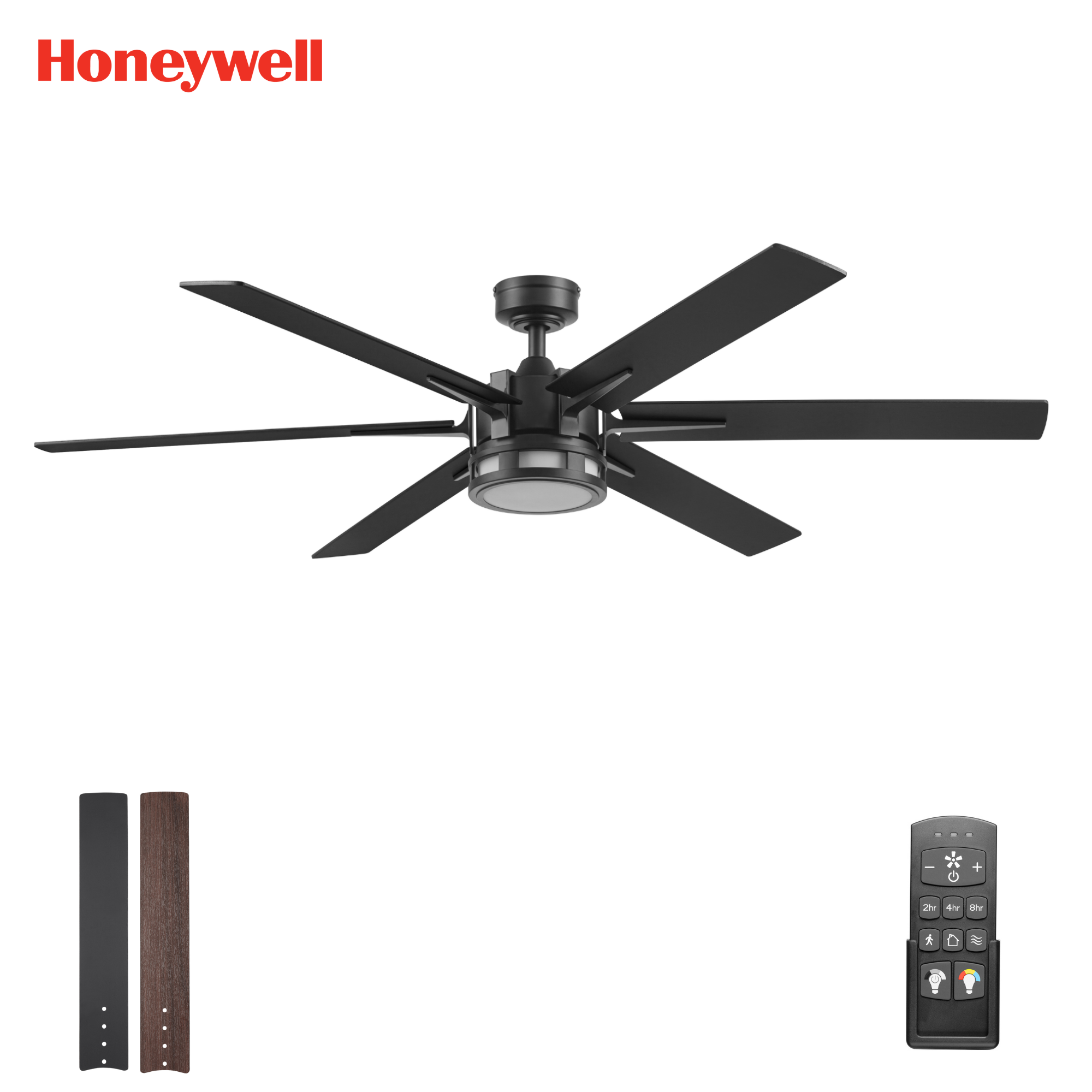 60 Inch Honeywell Kaliza Matte Black Smart Ceiling Fan with Color Changing LED Light & Remote Control - Perfect for Living Room, Bedroom, and Home Office