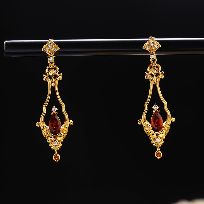 Baroque Natural Garnet Drop Earrings for Women | Handmade Vintage Dangle Jewelry | Perfect for Weddings, Parties & Special Occasions | TB1217