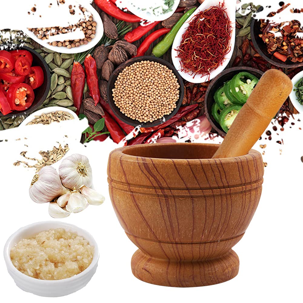 Premium 4.3 Inch Mortar and Pestle Set - Natural Stone Guacamole Bowl & Spice Grinder for Garlic, Herbs, Spices - Perfect for Guacamole, Salsas, Pesto & Cooking - Holds 1.5 Cups - Ideal Kitchen Tool for Mexican & Mediterranean Cuisine