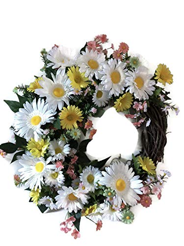 Beautiful Daisy Spring Wreath for Front Door Decor - Floral Wreath for Easter, Mother's Day & Spring Home Decor