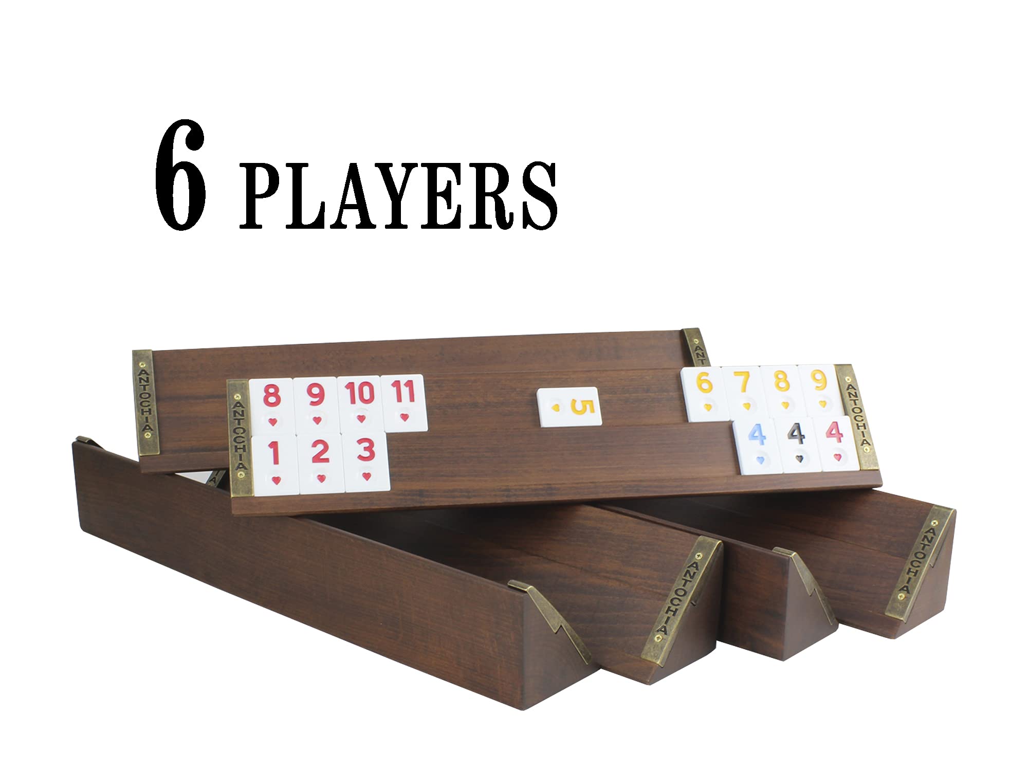 6 Players Straight Rummy Game Set - Personalized Wooden Okey Board Game with Custom Names | Family Game Night, Casino Party & Gift Idea