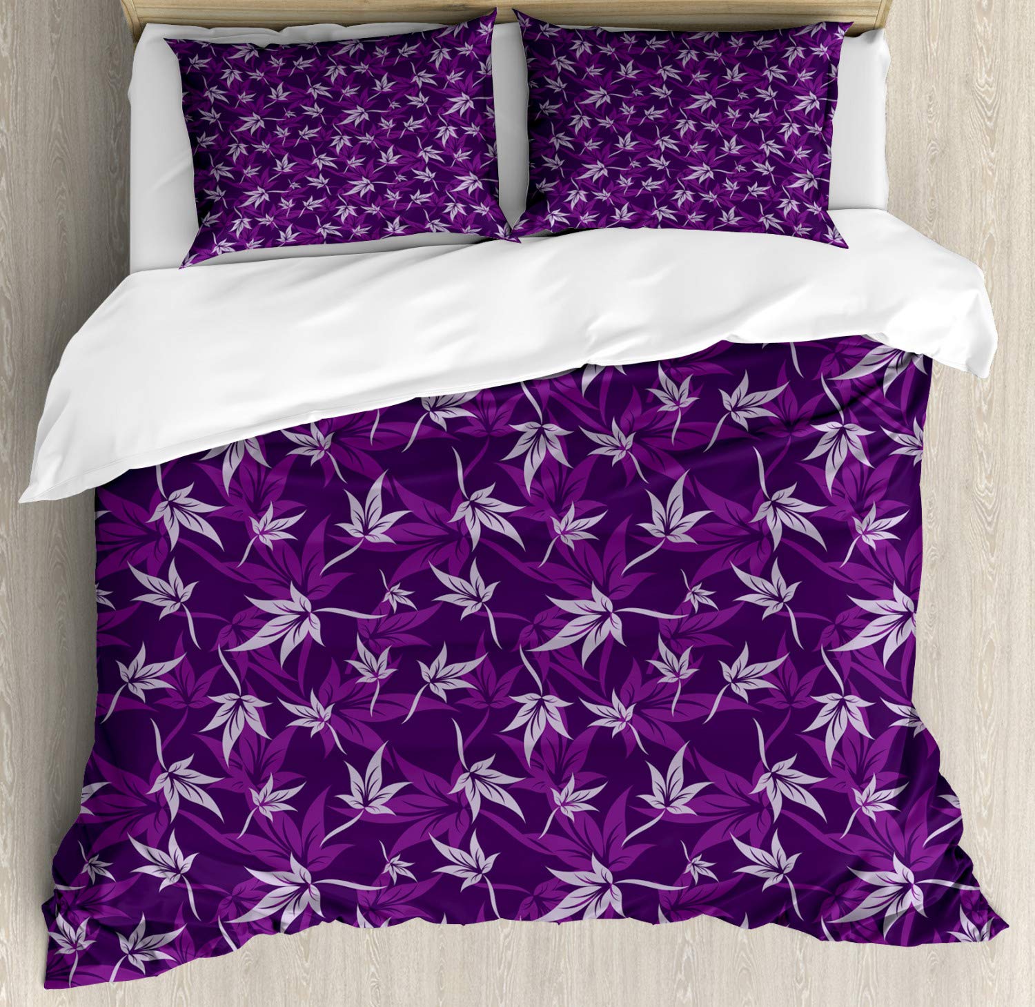Ambesonne Indigo Duvet Cover Set King Size - 2 Pack with 4 Pillowcases, Abstract Lily Floral Pattern in Purple Lilac for Country Garden Decor, Perfect for Spring Summer Bedroom Refresh | Soft & Breathable Bedding Set for Master Bedroom, Guest Room or Vacation Home