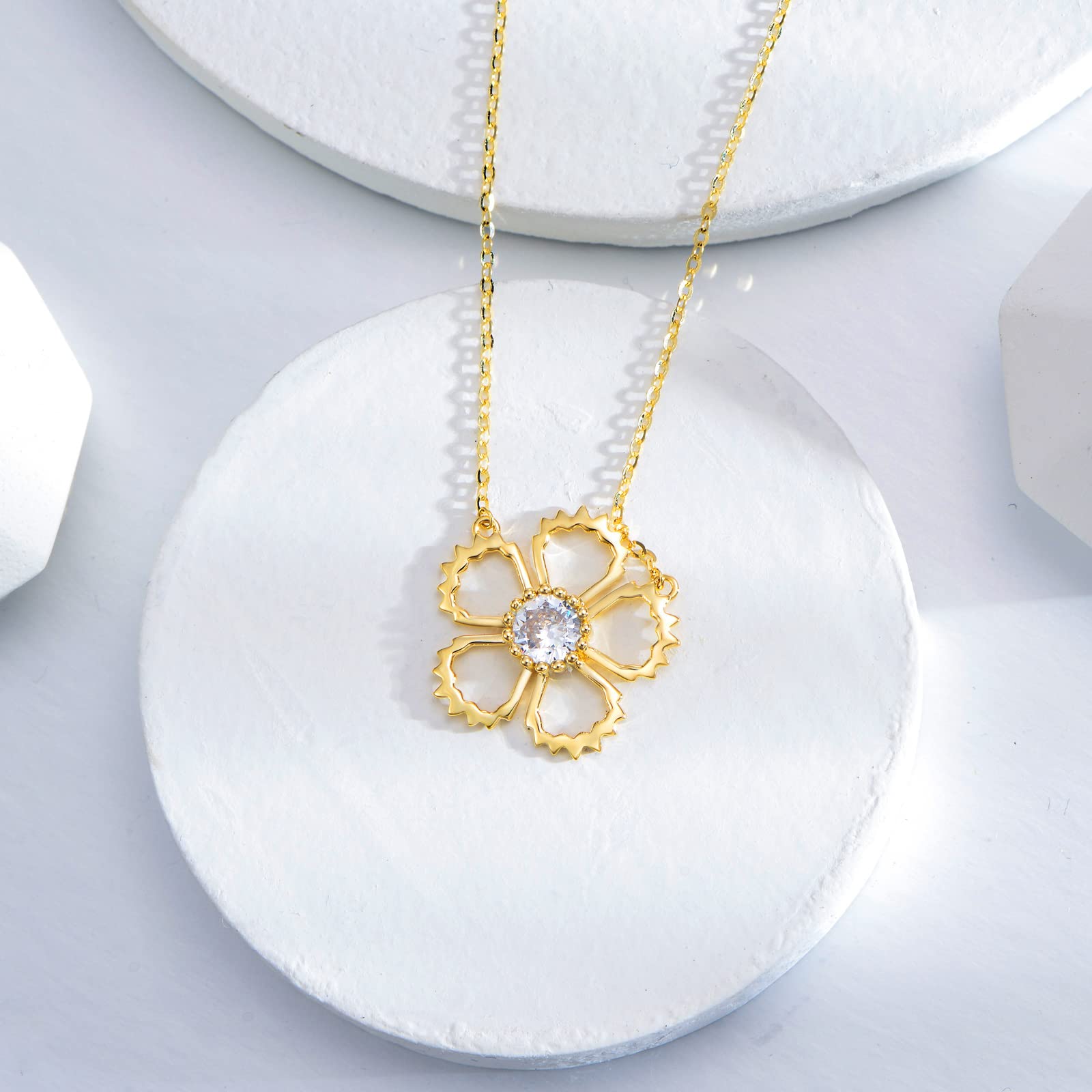 14K Solid Gold Flower Pendant Necklace for Women - Elegant Floral Jewelry Gift for Wife, Mother, Girlfriend - Perfect for Birthday, Anniversary, Mother's Day & Special Occasions