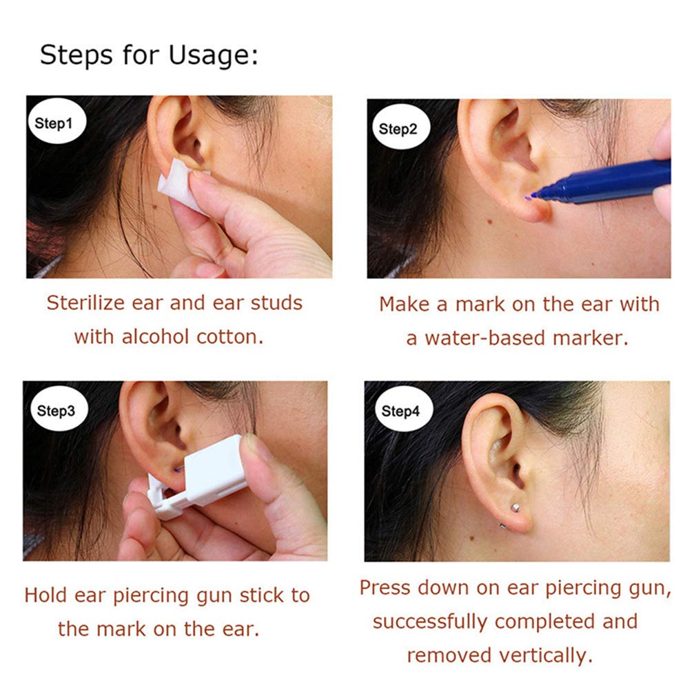 2 Pack Hermosa Ear Piercing Gun Kit - Disposable Sterile Ear Piercing Tool for Pain-Free Ear Lobe Piercing | Perfect for Home Use, Salon Professionals & First-Time Piercing