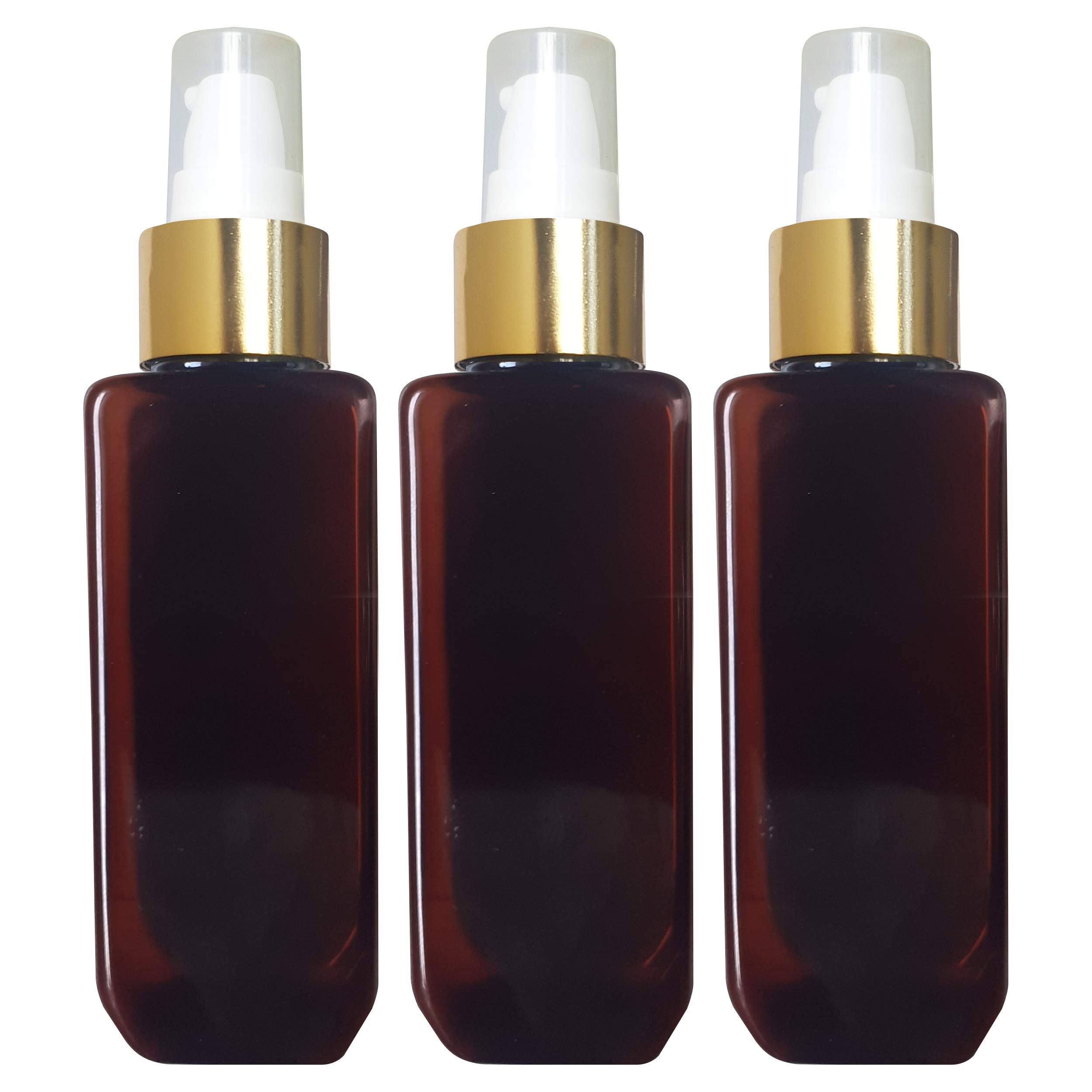 Zenvista 100ml Amber Pump Bottle (3-Pack) - Empty Cosmetic Dispenser for Shampoo, Hair Oil, Sanitizer & Liquids | Perfect for Travel, Salon, Home & DIY Skincare Refills