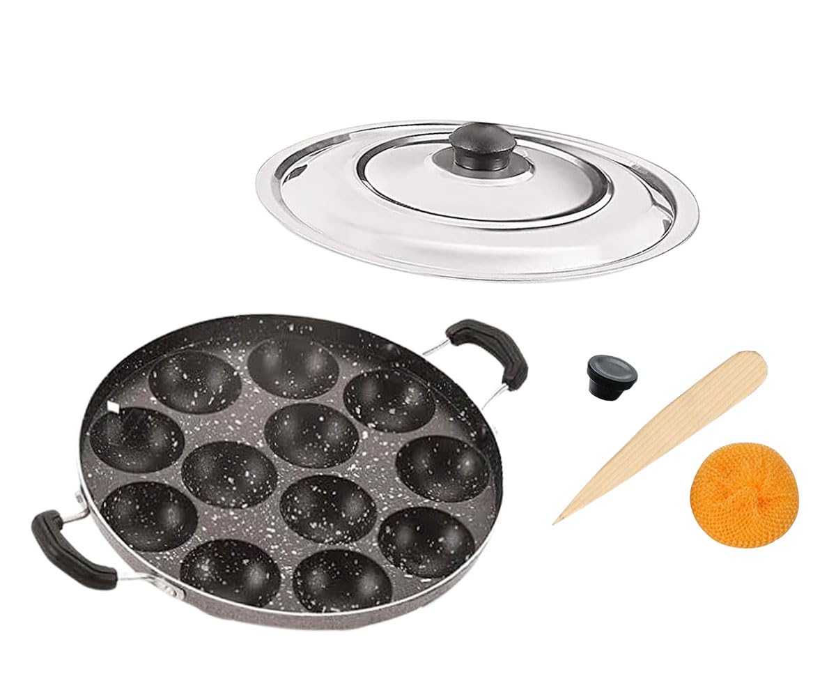 Non-Stick Appam Pan - 12 Pits Appam Maker for Indian Breakfast, Paniyaram & Appa Chetty - Durable Nonstick Tawa for Perfect Appams & Paniyarams - Ideal for Home Cooking & Traditional South Indian Recipes