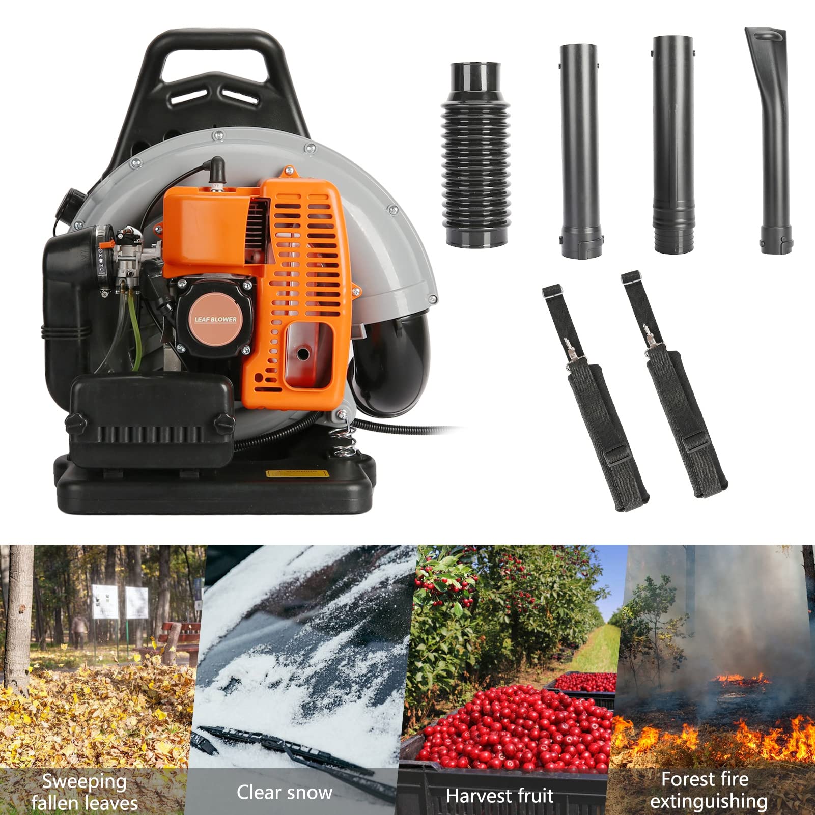 63CC 3HP 2-Stroke Gas Powered Backpack Leaf Blower - High Power Lawn & Garden Blower for Leaves, Snow, Grass - Single Cylinder Air-Cooled Engine - Ideal for Yard Cleaning, Gutter Maintenance & Snow Removal