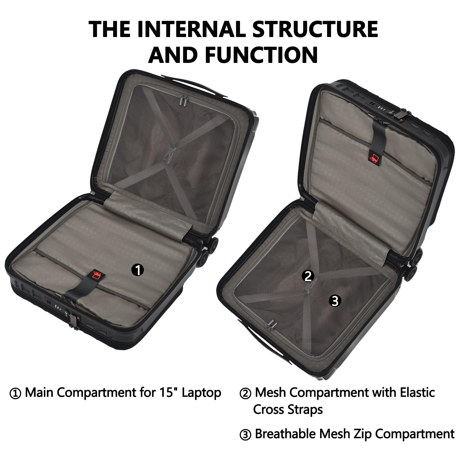 TydeCkare 16 Inch Carry On Luggage with 2 Laptop Compartments - Lightweight Hardshell ABS+PC Suitcase with TSA Lock, YKK Zippers & 4 Spinner Wheels - Perfect for Business Travel & Weekend Getaways (Black)