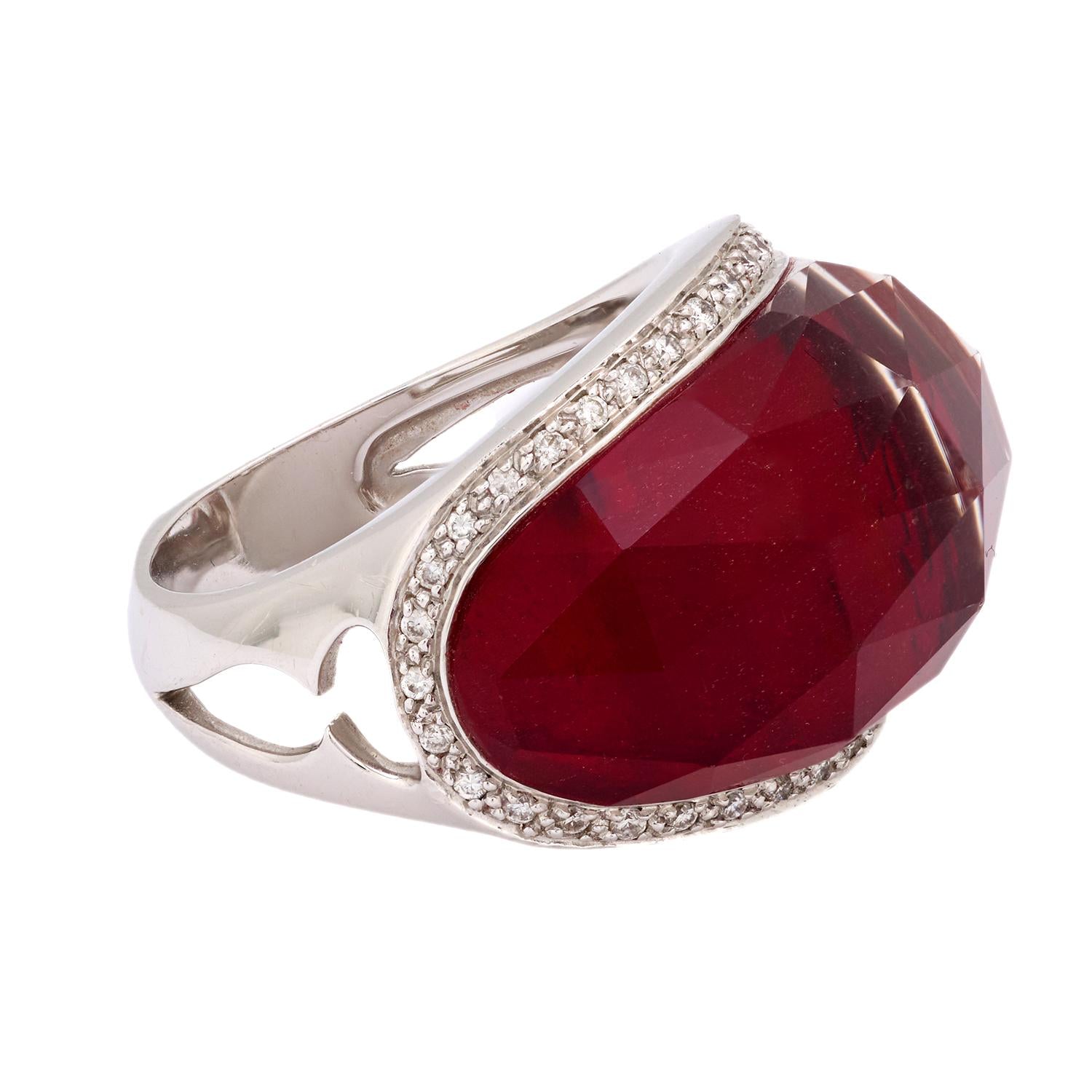 STEPHEN WEBSTER Estate 18k Gold Diamond Garnet Quartz Crystal Haze Ring - Luxury Vintage Jewelry for Women, Perfect for Weddings & Special Occasions