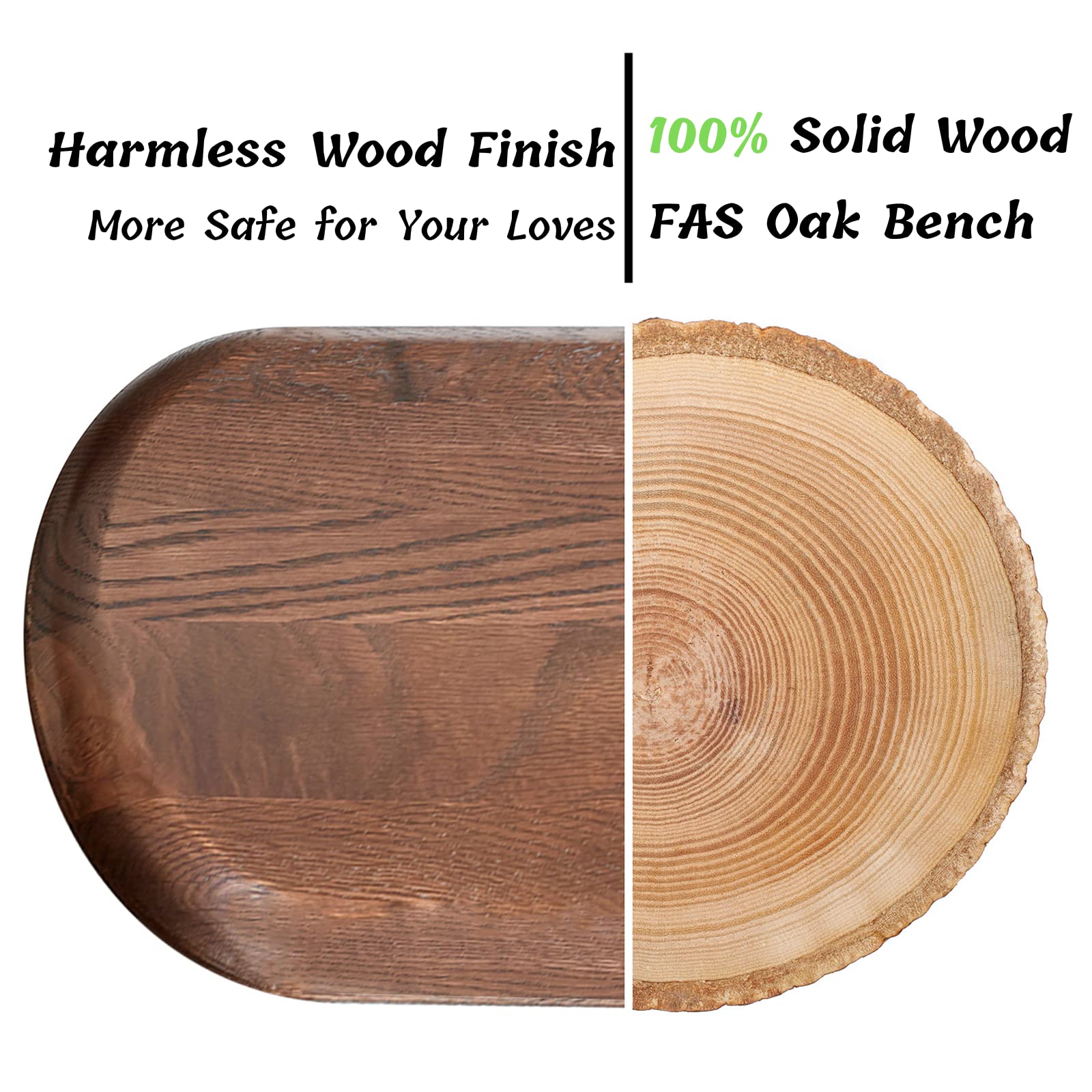 Premium Solid Oak Wood Bench - 100% FAS-Certified, Rounded Corners for Safety, Entryway Bench for Hallway, Bedroom, Dining Room & Kitchen (Walnut Finish, 47.2