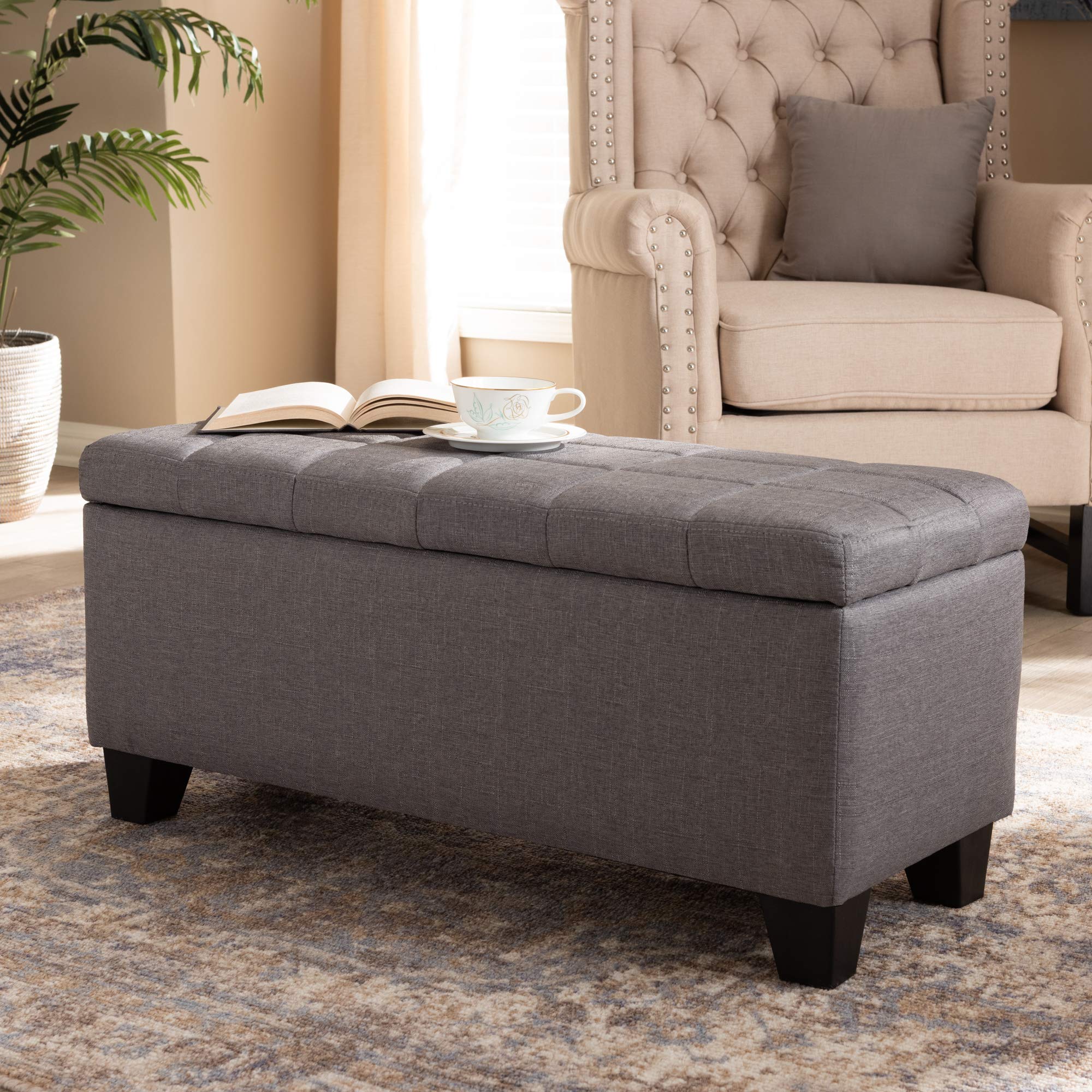 Baxton Studio Modern Gray Ottoman - Versatile Footrest, Extra Seating & Storage for Living Room, Bedroom & Office