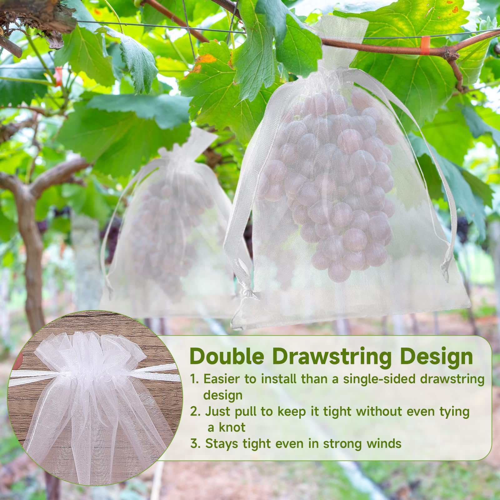 KINGLAKE 100PCS 6x9 Inch Fruit Protection Bags - Breathable White Mesh Netting Covers for Trees, Vegetables, Apples, Peaches & Garden Produce - Prevent Pests & Birds While Allowing Sunlight & Airflow (Ideal for Organic Gardening & Backyard Orchards)