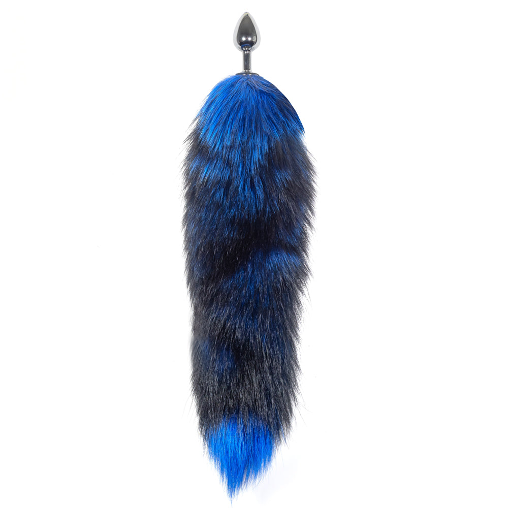 Black & Blue Furry Fox Tail Anal Plug - Soft Silicone Butt Plug for Adults - Perfect for Cosplay, Role Play and BDSM Fantasy Scenes