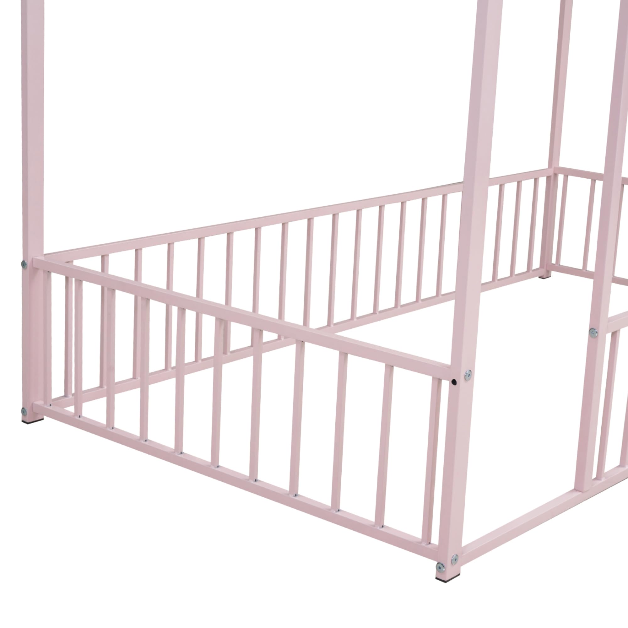 Montessori Twin Size Floor Bed with Metal Frame & Safety Rails - Playhouse Bed for Kids, Teens, Girls & Boys (Pink) | Box Spring Required | Perfect for Bedrooms, Playrooms & Montessori Learning Spaces