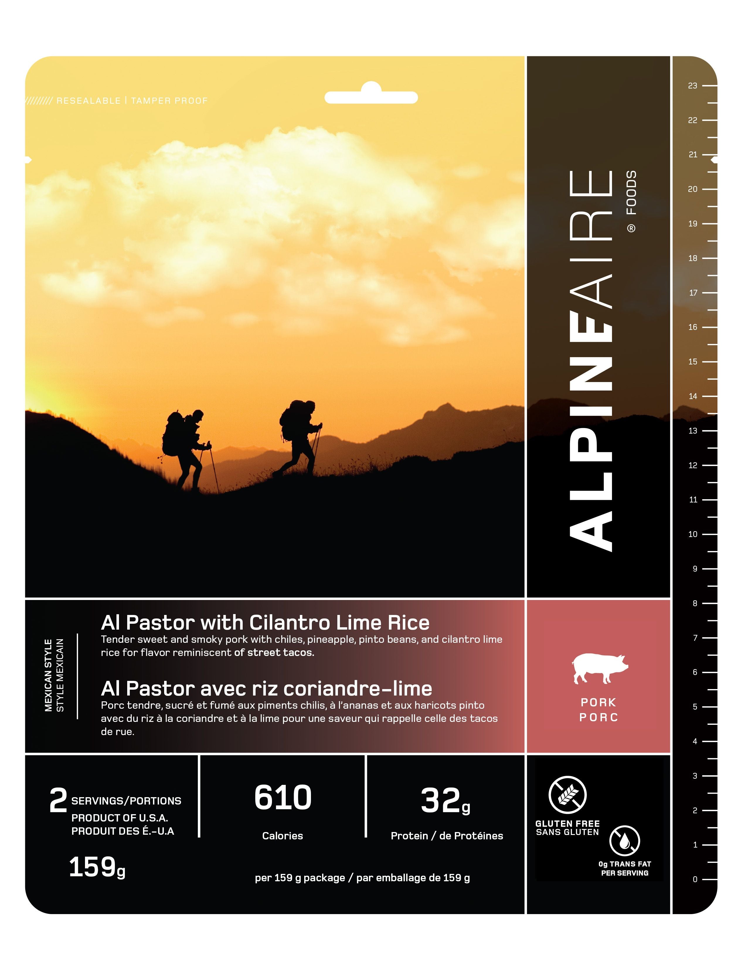 AlpineAire Al Pastor with Cilantro Lime Rice - Freeze Dried Mexican Meal - Camping, Hiking & Emergency Food Supply - Ready to Eat Backpacking Meal