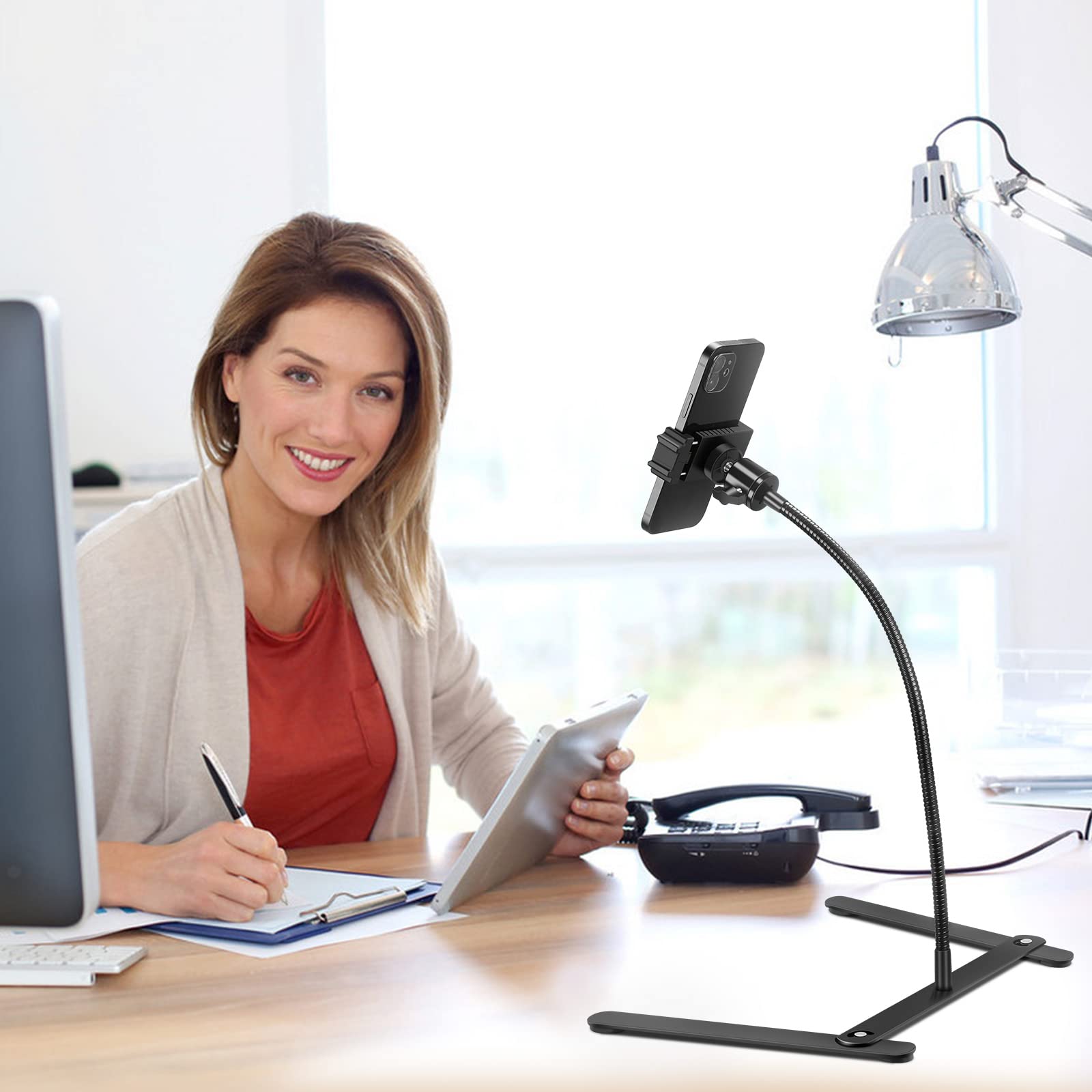 Adjustable Phone Tripod Stand with Solid Gooseneck Mount - Overhead Phone Holder for Video Recording, Online Teaching, Live Streaming & Cookie Decorating - Perfect for Content Creators, Teachers & Home Bakers