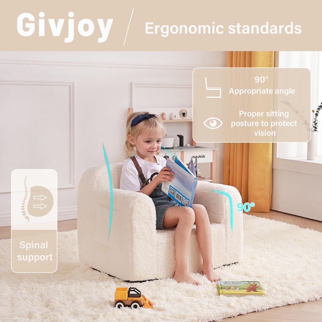 Plush Toddler Chair & Kids Couch - Convertible Comfy Sofa Lounger for Boys & Girls - Soft Reading Chair for Bedroom & Playroom - Perfect for Storytime, Playtime & Relaxation