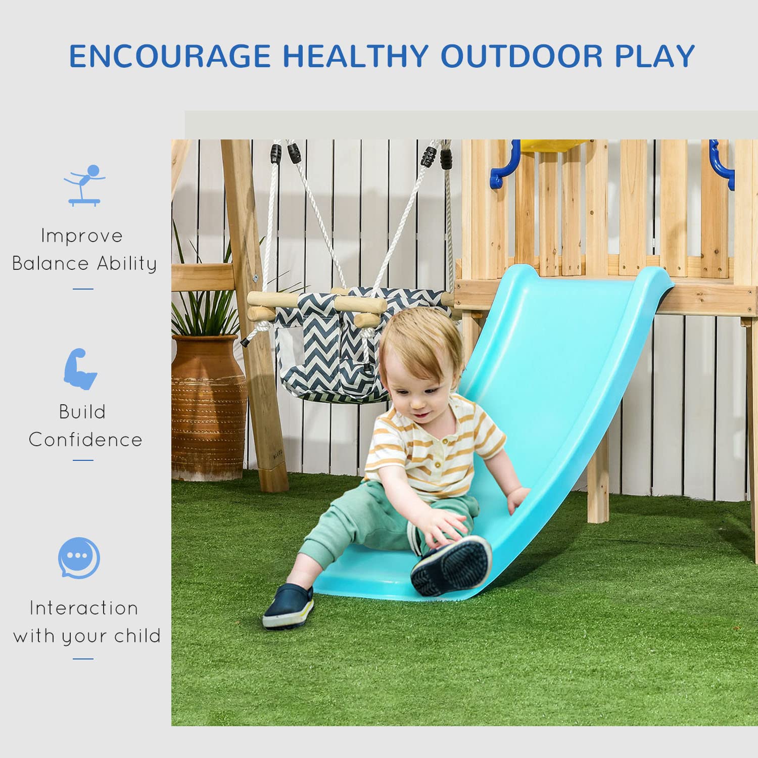 Outsunny 3-in-1 Wooden Swing Set for Toddlers - Outdoor Playset with Baby Swing Seat, Slide, Captain's Wheel & Telescope | Backyard Playground Equipment for Kids Ages 1.5-4 | Perfect for Garden, Park & Outdoor Family Fun