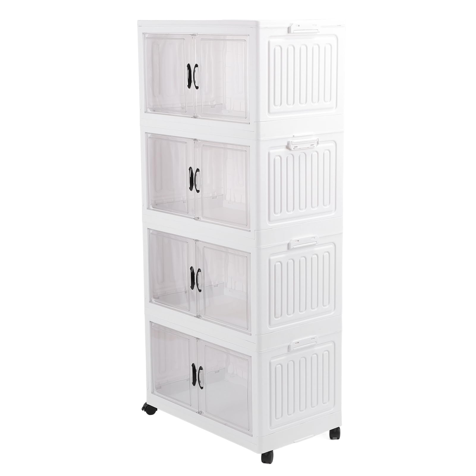 Foldable Storage Cabinet with Wheels - 4 Layer Plastic Organizer Bins for Home, Office & Dorm - Space Saving Folding Storage Solution for Closet, Toys, Books & Supplies