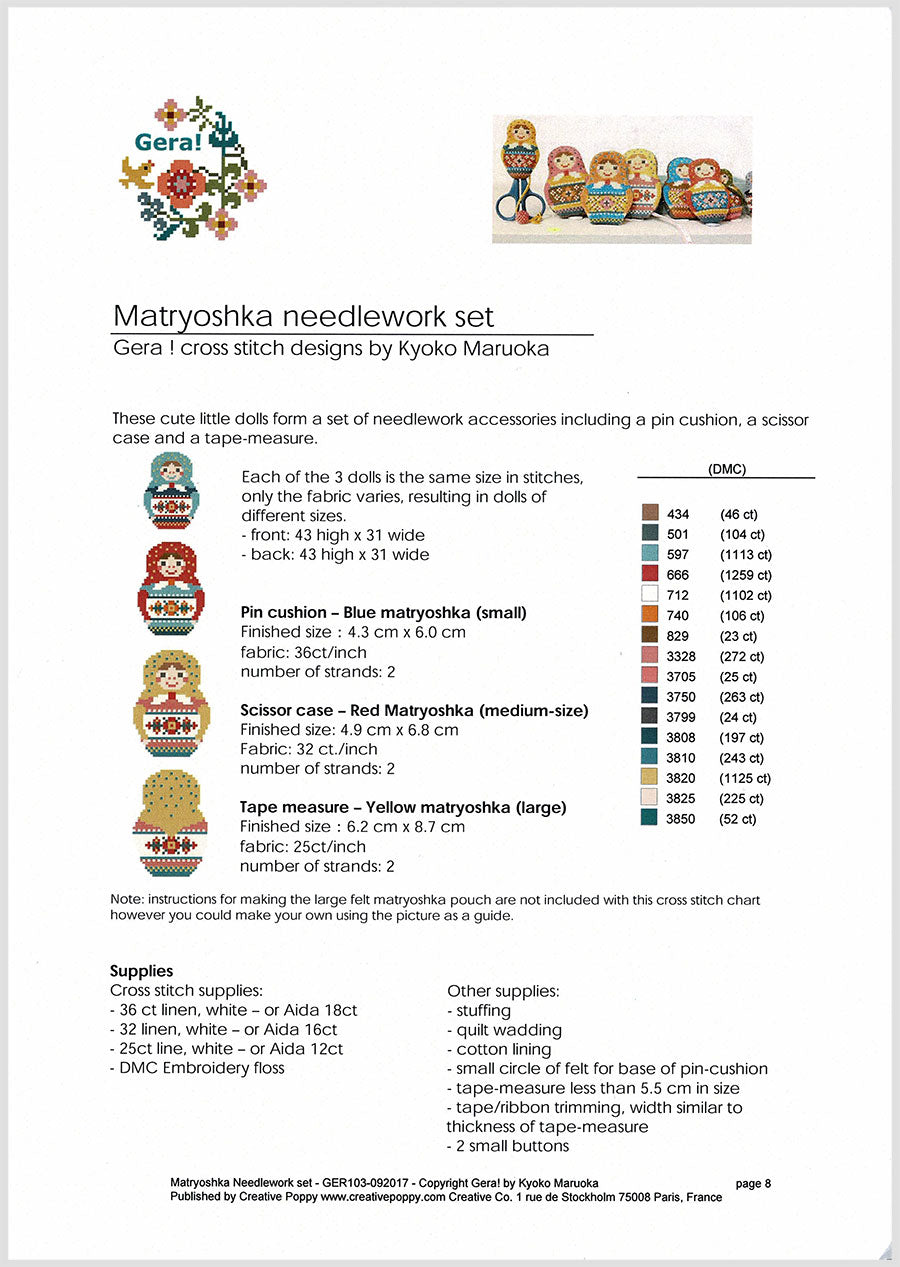 Russian Matryoshka Doll Cross Stitch Kit - DIY Embroidery Pattern for Beginners - Perfect for Home Decor, Gifts & Craft Projects