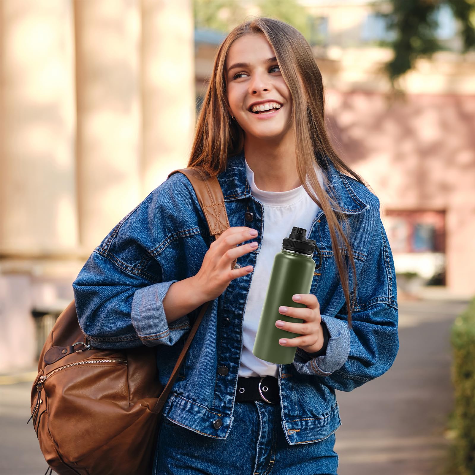 24oz Stainless Steel Insulated Water Bottle with Handle - Double Wall Vacuum, Leak Proof, Keeps Drinks Hot & Cold - Wide Mouth Outdoor Sports Bottle (Army Green) - Perfect for Hiking, Gym, Camping & Everyday Use
