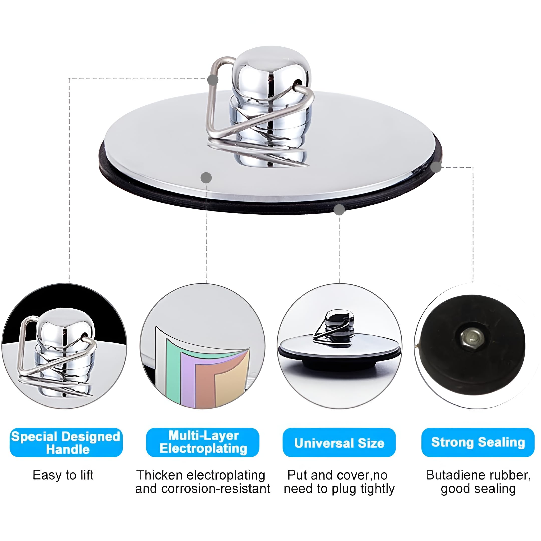 40mm Bathtub Chain Drain Plug - Stainless Steel Bathroom Sink Stopper with Rust-Proof Chain for Bathtubs, Sinks & Basins | Durable Water Drain Stopper for Home, Hotel & Spa Use