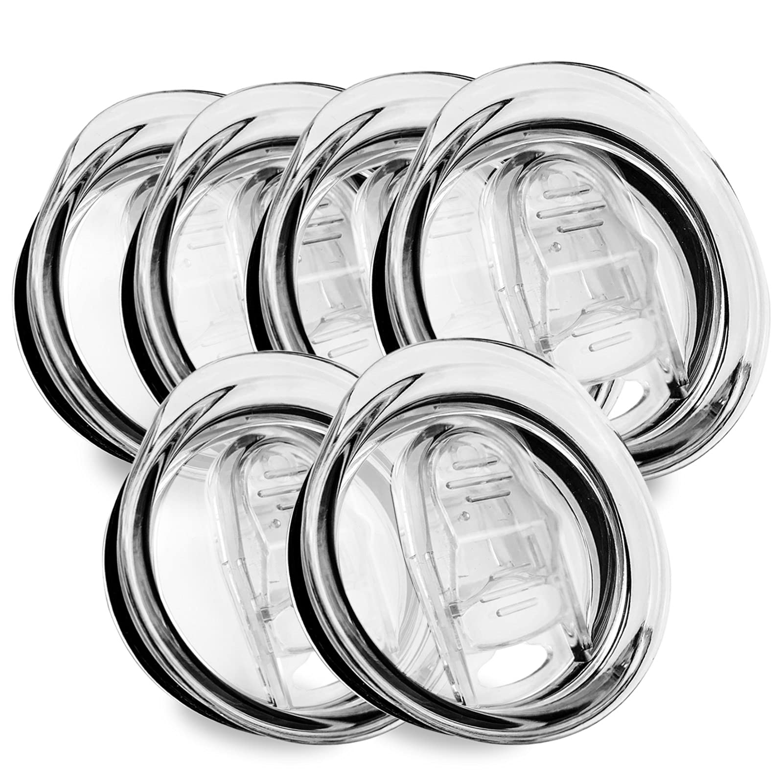 30oz Skinny Tumbler Replacement Lids 6 Pack - Spill Proof & Splash Resistant Silicone Sliding Covers, Straw Friendly, BPA Free - Perfect for Travel, Gym, Office & Outdoor Activities