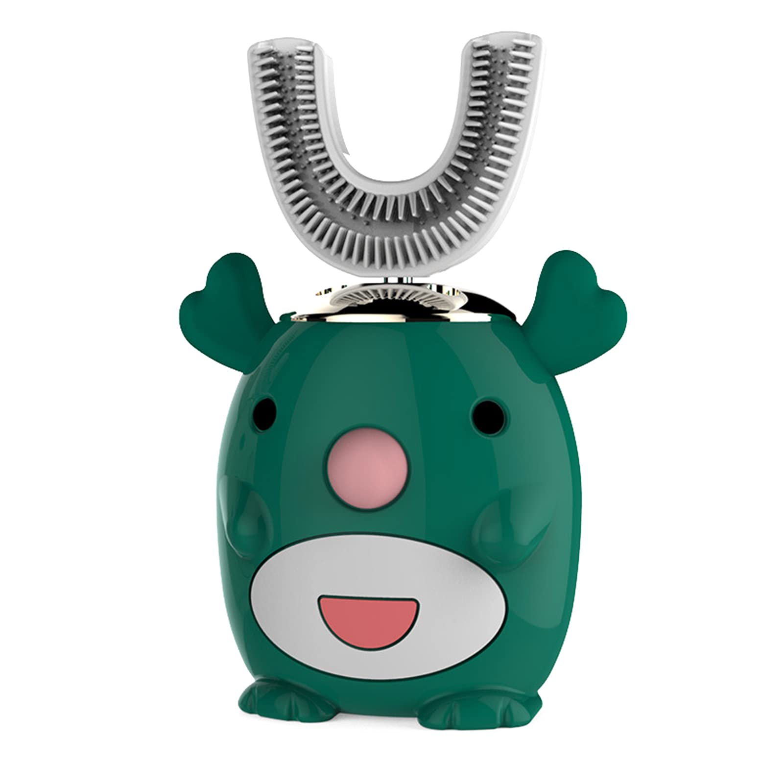 JENPECH Kids Electric Toothbrush - U-Shaped 360° Ultrasonic Cleaning, Waterproof, Soft Bristles for Ages 6-14 - Perfect for Gentle & Effective Teeth Cleaning at Home or Travel (Green Elk)
