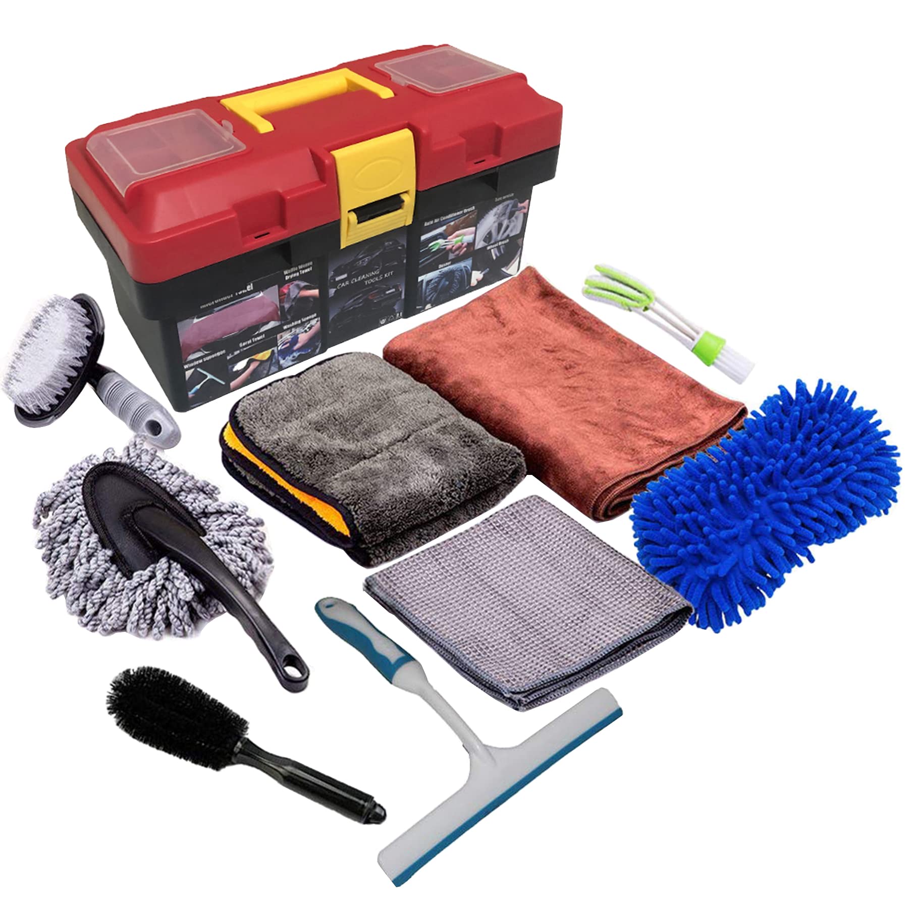 Premium Car Cleaning Kit - Microfiber Cloths, Wash Sponges, Tire Brush & Water Blade for Interior/Exterior Detailing | Perfect for Car Washing, Auto Detailing & Vehicle Maintenance
