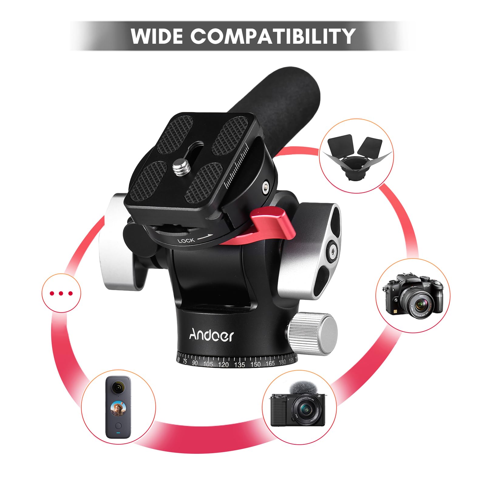 Andoer Professional Aluminum Alloy Fluid Video Tripod Head with Quick Release Plate - Smooth Pan & Tilt Motion for DSLR Cameras, Camcorders, Telescopes (10kg/22lbs Load Capacity) - Perfect for Vlogging, Live Streaming, and Outdoor Photography