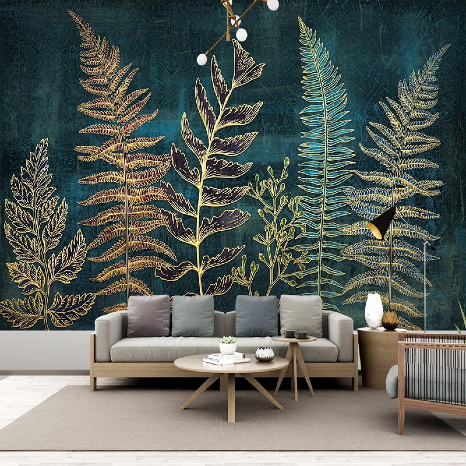 3D Golden Leaf Wall Art Mural - Large Botanical Wall Decor (157.5x110.3 inches) - Eco-Friendly Breathable Vinyl for Home, Office & Dental Clinic Decoration | Perfect for Living Room, Bedroom & Professional Spaces