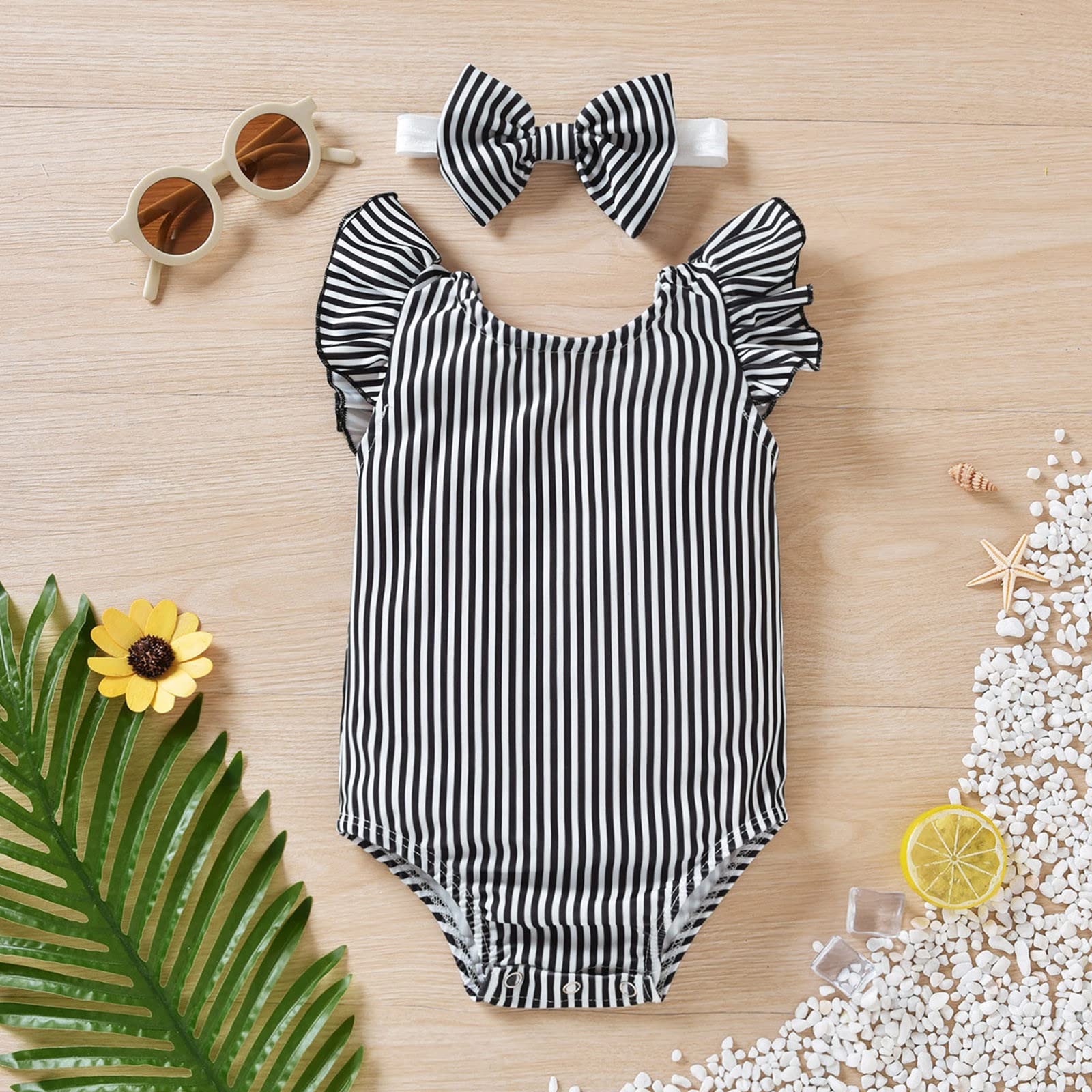 Print Summer Ruched Swimsuit for Toddler Girls 04Y | Striped Kids Swimwear | Fashionable Baby Girls Swim Suit for Beach, Pool & Vacation