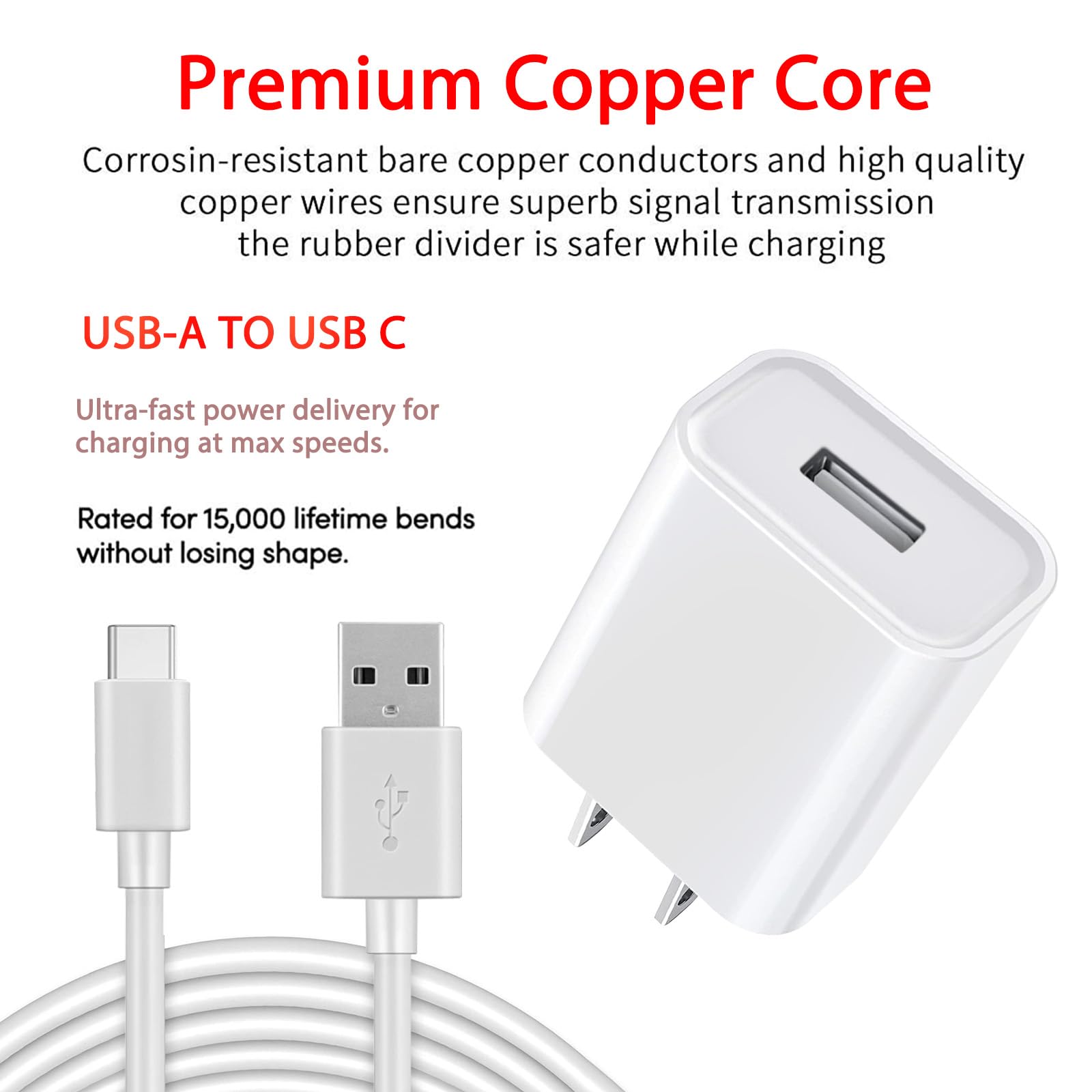 5V 2A 6FT Fast Wall Charger Adapter with USB-A to USB-C Cable - Compatible with AirPods 4th Gen, AirPods Max 2024, AirPods Pro 2 (2023), iPad 10th Gen & iPhone 16/15 - Perfect for Home, Office & Carplay Charging