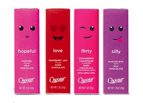 Choceur 4-Piece Gourmet Chocolate Bars Set - Almond, Caramel, Strawberry, Raspberry for Gifting & Celebrations