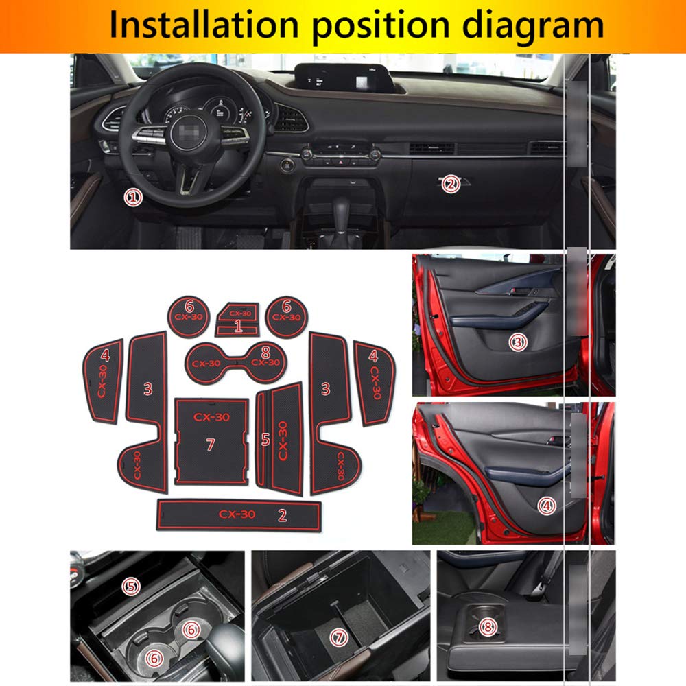 Premium Car Interior Door Storage Mats & Coasters - 11Pcs Anti-Slip Dust-Proof Set (White) for Mazda CX-30 2019-2020 - Perfect for Road Trips & Daily Commute