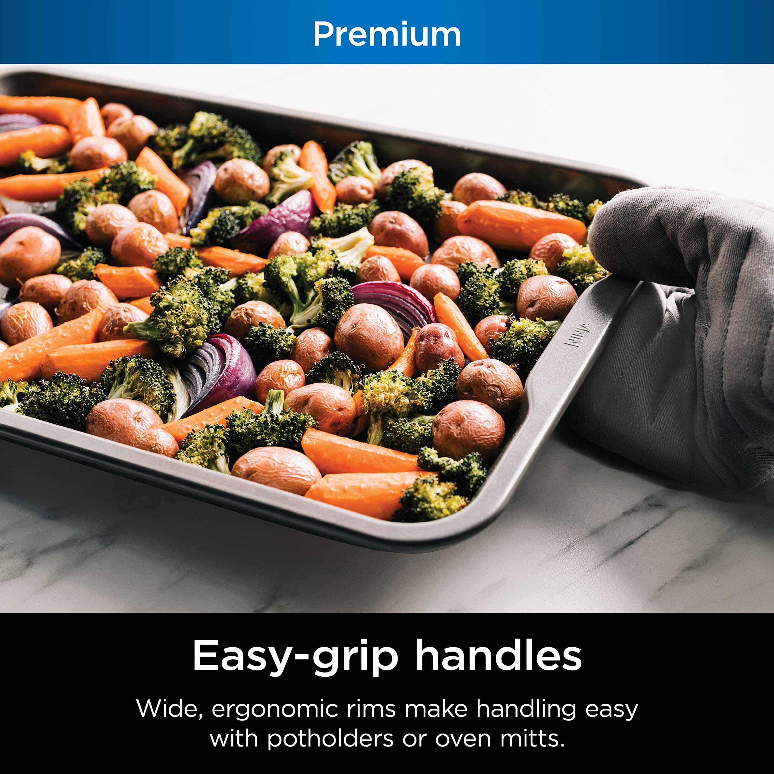 Ninja B30013 Foodi NeverStick Premium 9x13 Inch Nonstick Baking Sheet - Oven Safe to 500°F, Dishwasher Safe, Grey - Perfect for Cookies, Roasting Veggies & Sheet Pan Dinners