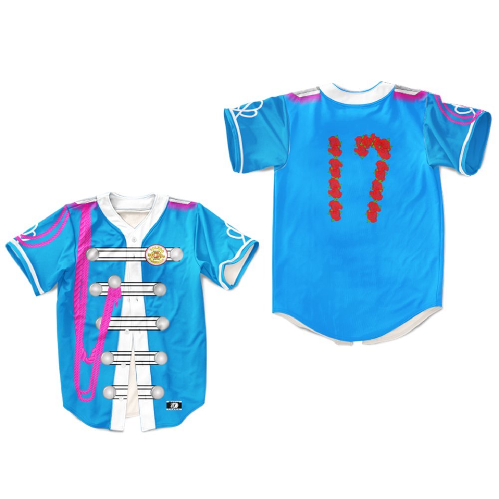 Light Blue SGT. Pepper's Style Baseball Jersey #17 (Size 44) - Vintage Baseball Uniform for Fans, Cosplay & Sports Events