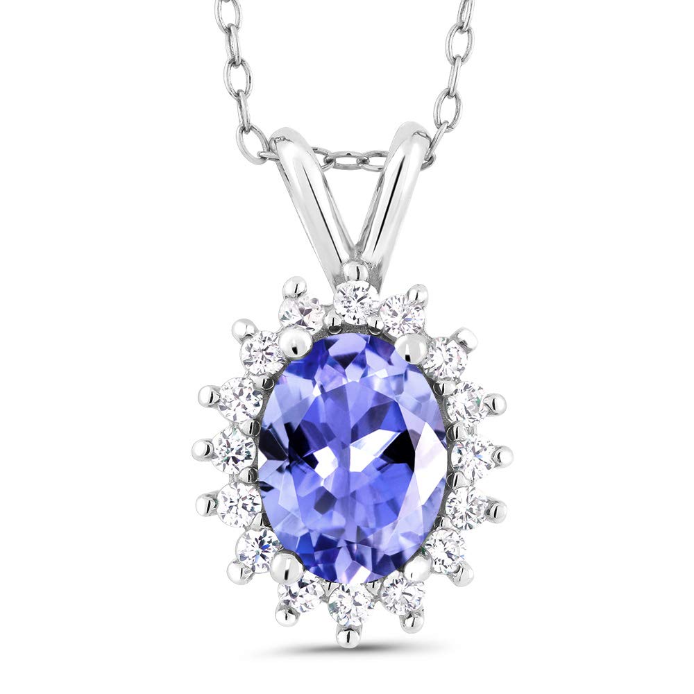Gem Stone King 925 Sterling Silver Oval Birthstone Pendant Necklace for Women - 8x6mm Oval Gemstone with Halo Setting & 18
