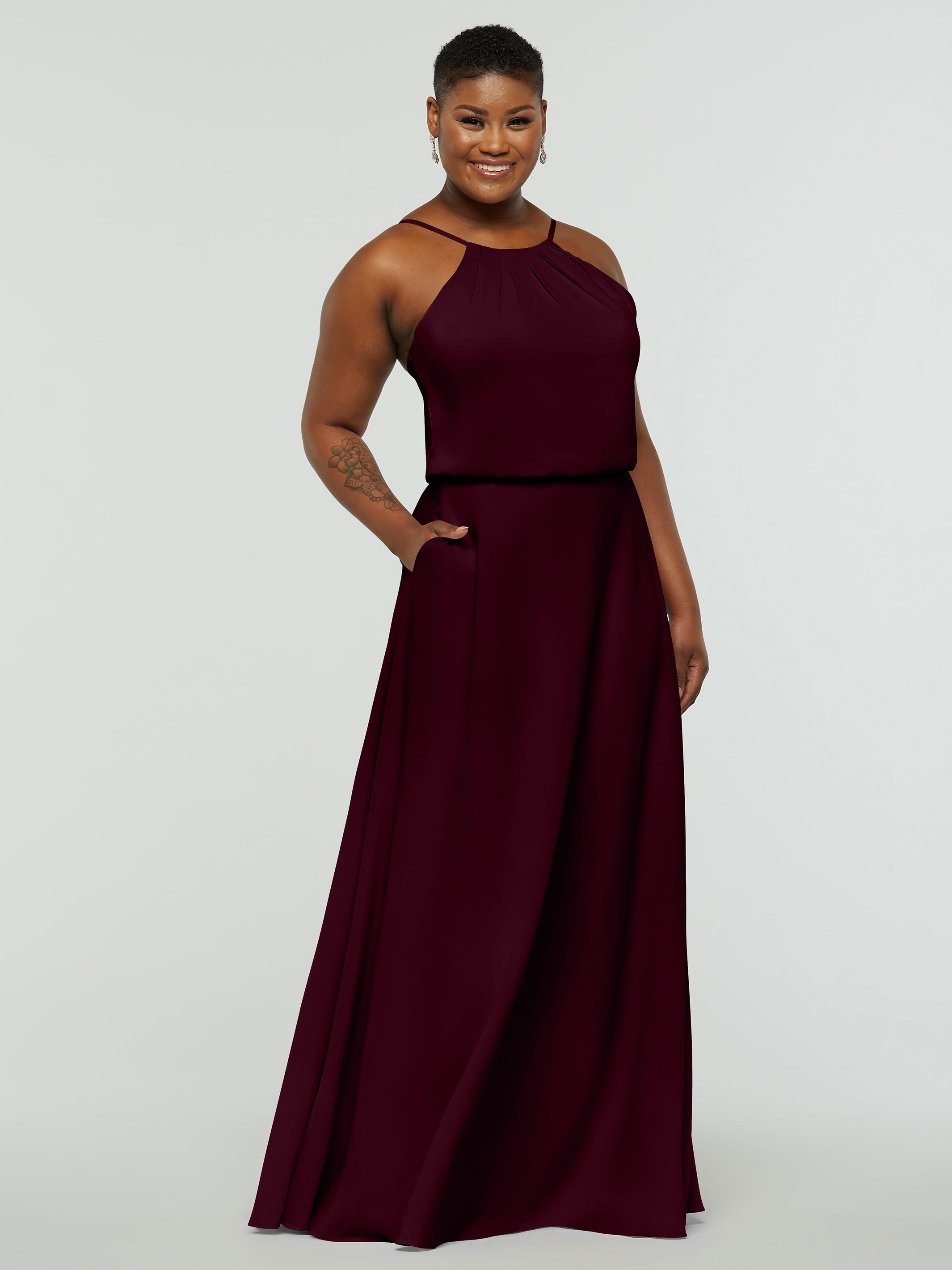 Elegant 83015 Stretch Chiffon A-Line Bridesmaid Dress with Halter Neckline - Perfect for Weddings, Formal Events & Special Occasions
