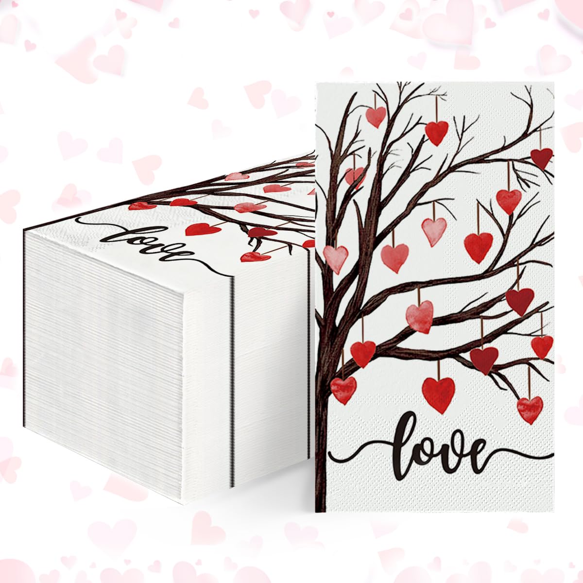 Horaldaily 100-Pack Valentine's Day Disposable Paper Napkins - Romantic Love Tree Design for Party, Wedding, Dinner, Kitchen & Bathroom - Elegant Decorative Guest Hand Towels for Special Occasions