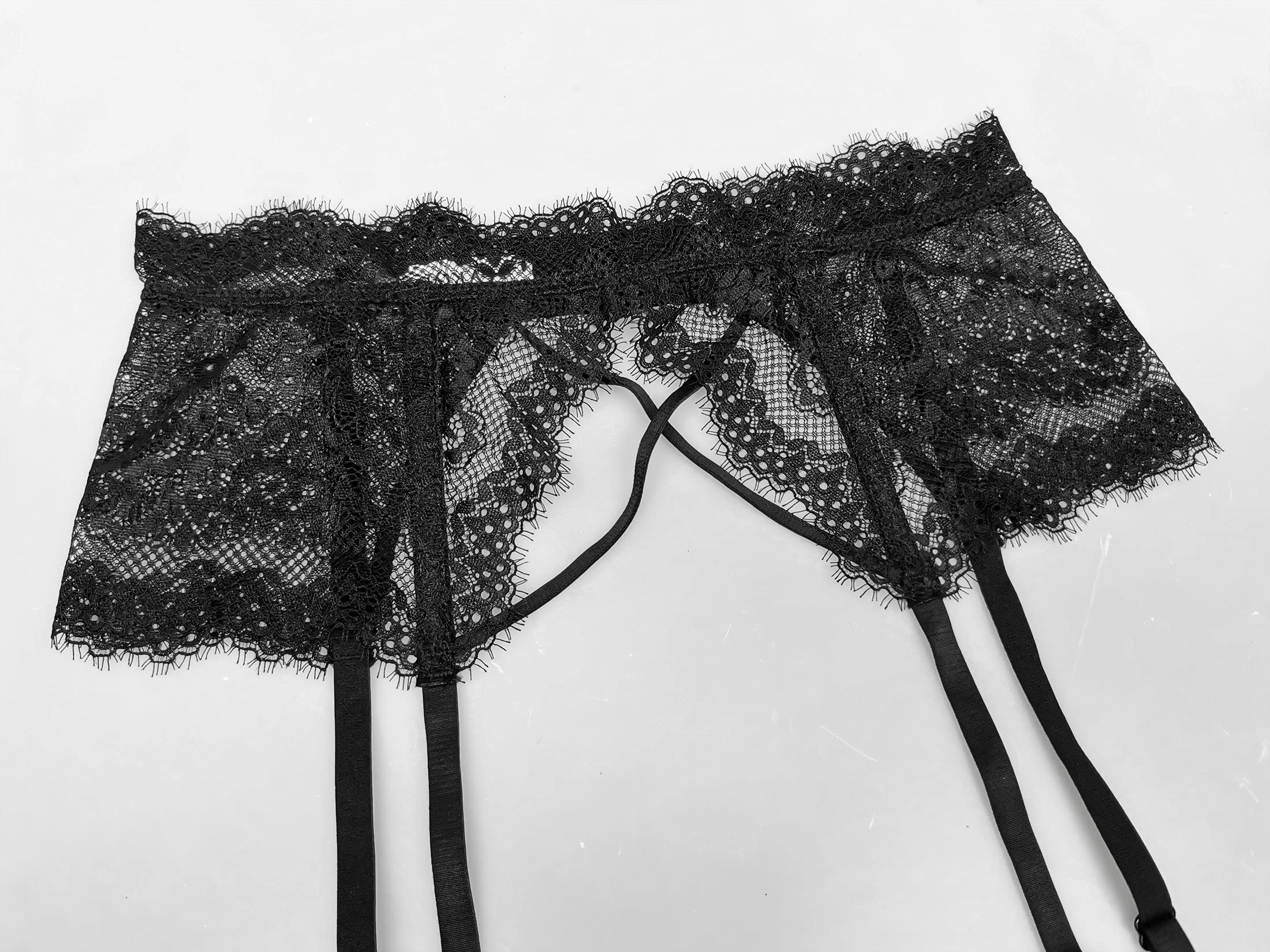 TVRtyle Black Lace Eyelash Garter Belt for Women - Sexy Metal Clip Stocking Holder | Perfect for Bridal Lingerie, Boudoir Photography & Romantic Nights