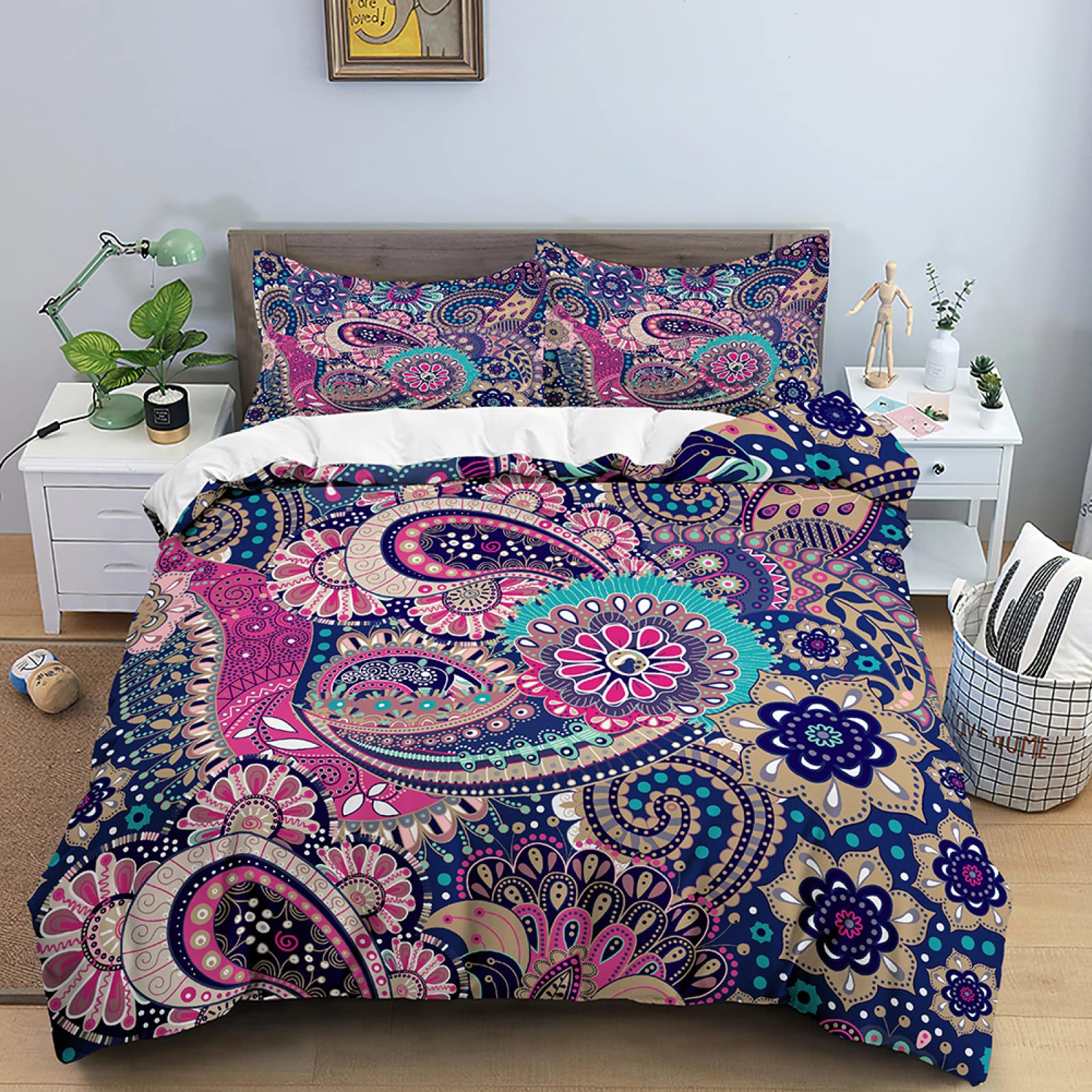 Soft & Breathable Twin Duvet Cover Set - Purple Pattern Quilt Cover with Zipper Closure, 3 Piece Comforter Set Includes 1 Microfiber Duvet Cover (68x90 Inches) & 2 Pillow Shams (20x26 Inches) - Perfect for Bedroom, Guest Room & Dorm Decor