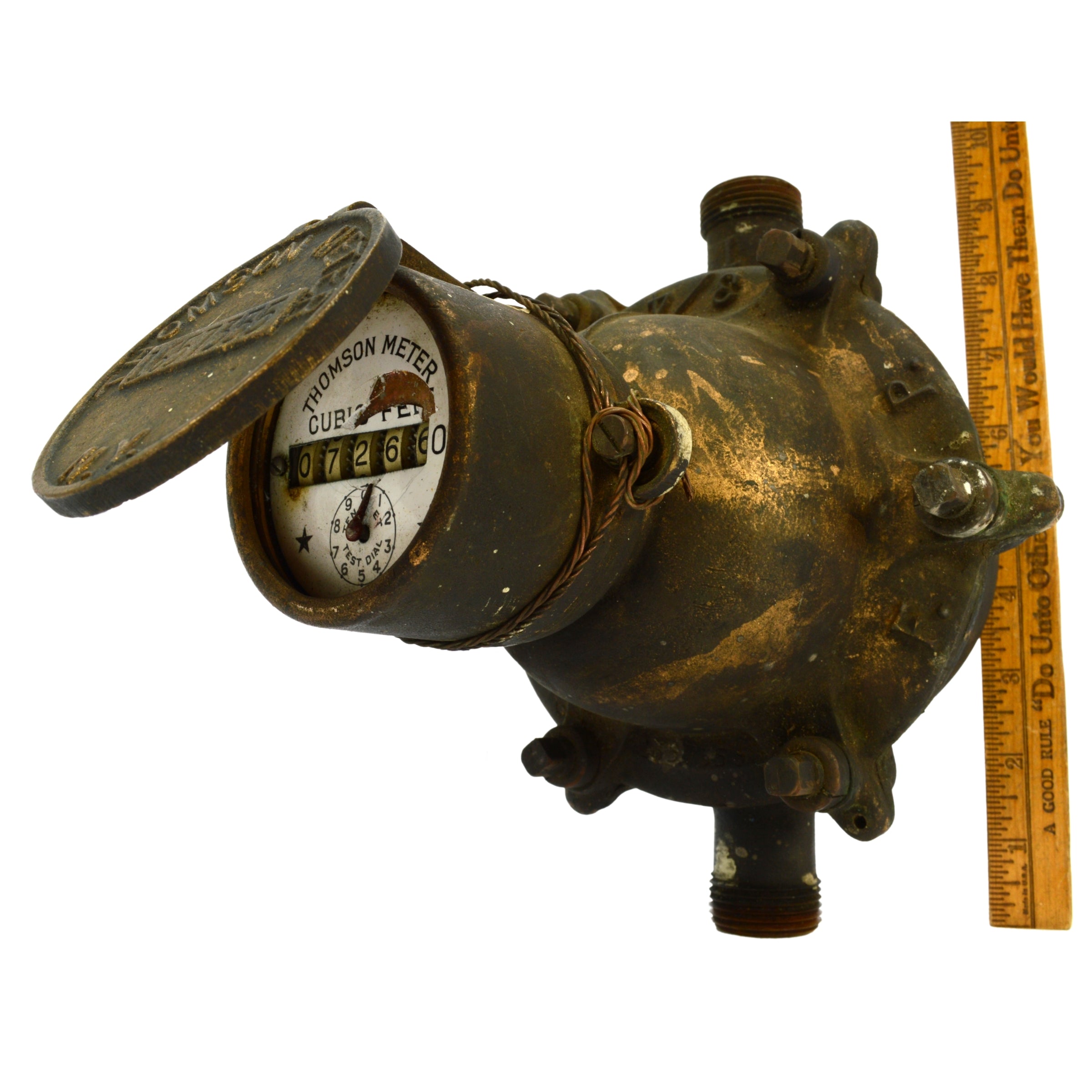 Vintage Antique Brass/Bronze Thomson Water Meter #1657355 with Porcelain Dial - Brooklyn NY - Perfect for Industrial Decor, Steampunk Home Design & Vintage Collectibles