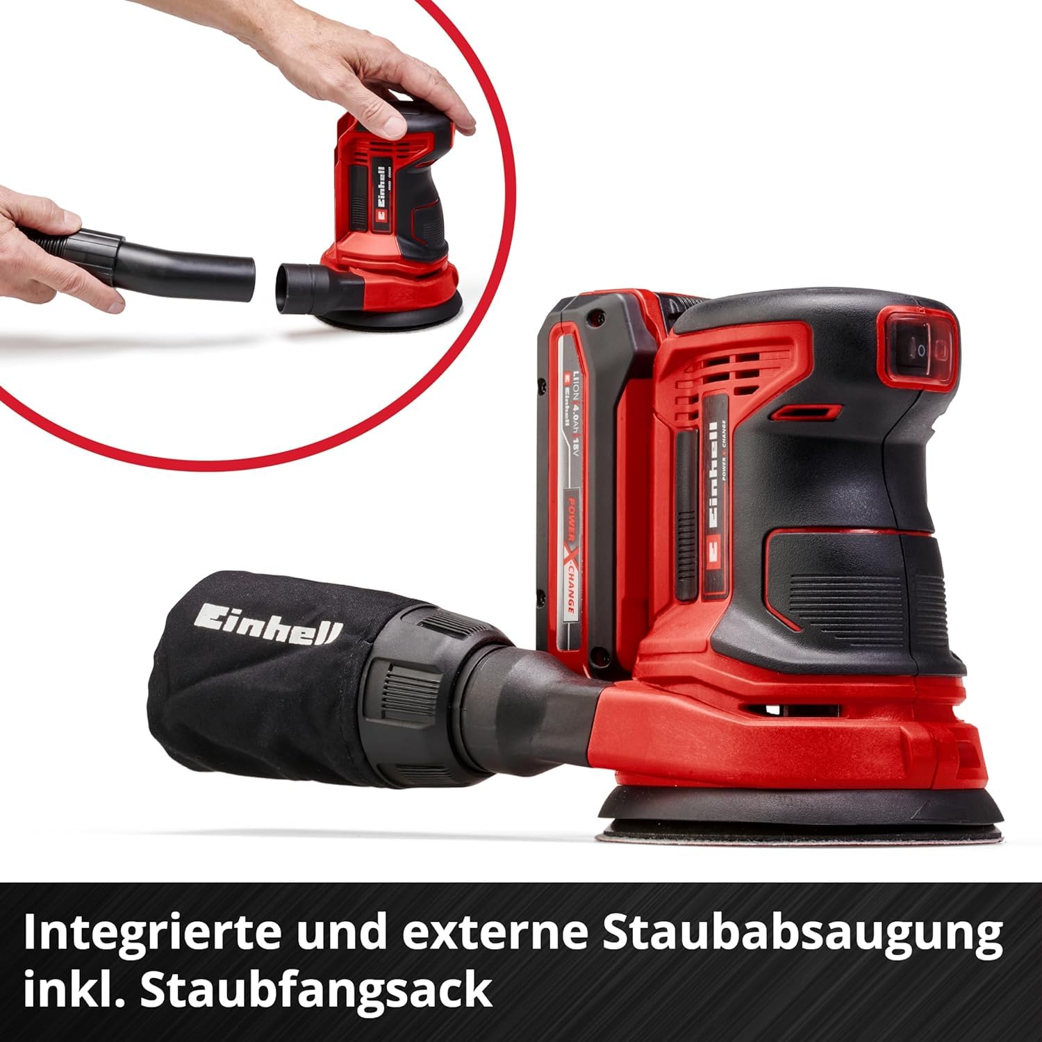 Einhell TE-RS 18 Li-Solo Power X-Change Cordless Random Orbit Sander - 18V Lithium-Ion Battery (Not Included) with Speed Control & Micro Hook-and-Loop Fastening - Includes 1x P80 Sandpaper - Perfect for Woodworking, DIY Projects & Surface Preparation
