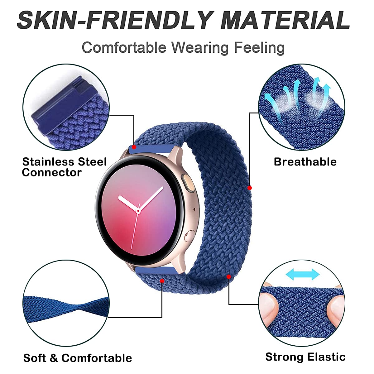 Minggo Solo Loop Braided Band for Samsung Galaxy Watch 4 40mm 44mm - Elastic Woven Replacement Strap Compatible with Galaxy Watch Active/Active 2 40mm 44mm, Galaxy Watch 3 41mm, Watch 4 Classic - Perfect for Workouts, Running, and Everyday Wear