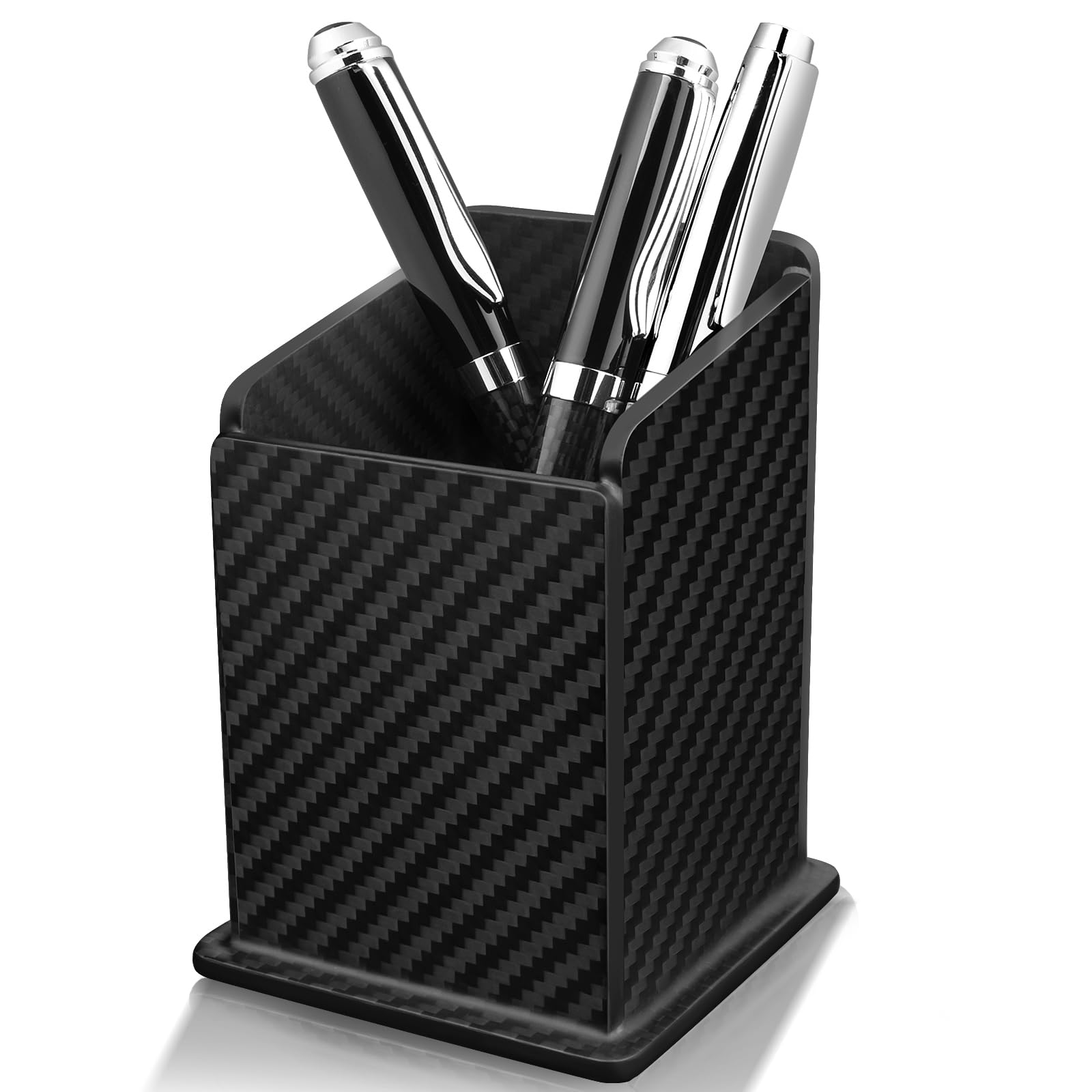 Carbon Fiber Black Pen Holder Cup for Desk - Modern Minimalist Office Organizer for Pencils, Pens & Markers - Matte Black Design for Home, Office & Workspace Organization