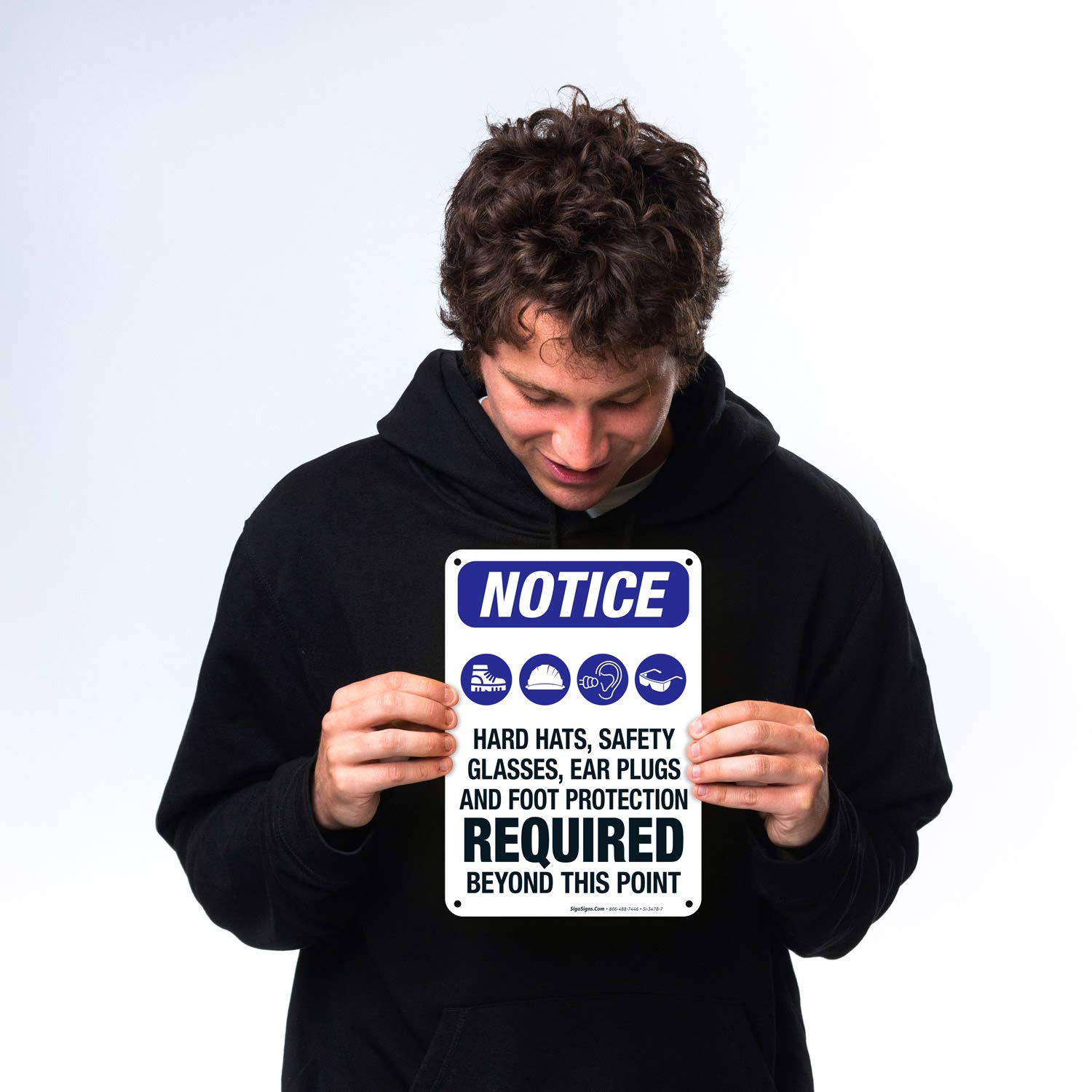 OSHA Compliant Safety Signs - Hear Hats Safety Glasses Ear Plugs & Foot Protection Required Sign | 10x7 Inch Rust-Free .040 Aluminum | Fade-Resistant for Indoor/Outdoor Use | Made in USA | Perfect for Construction Sites, Factories & Warehouses