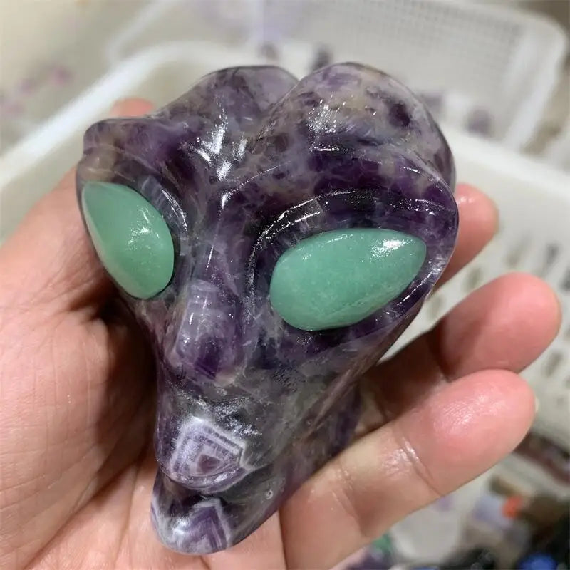 Natural Amethyst Crystal Skull Carving - Handcrafted Alien Skull Statue for Healing, Meditation & Spiritual Collection | Unique Gemstone Decor for Home, Office & Sacred Space