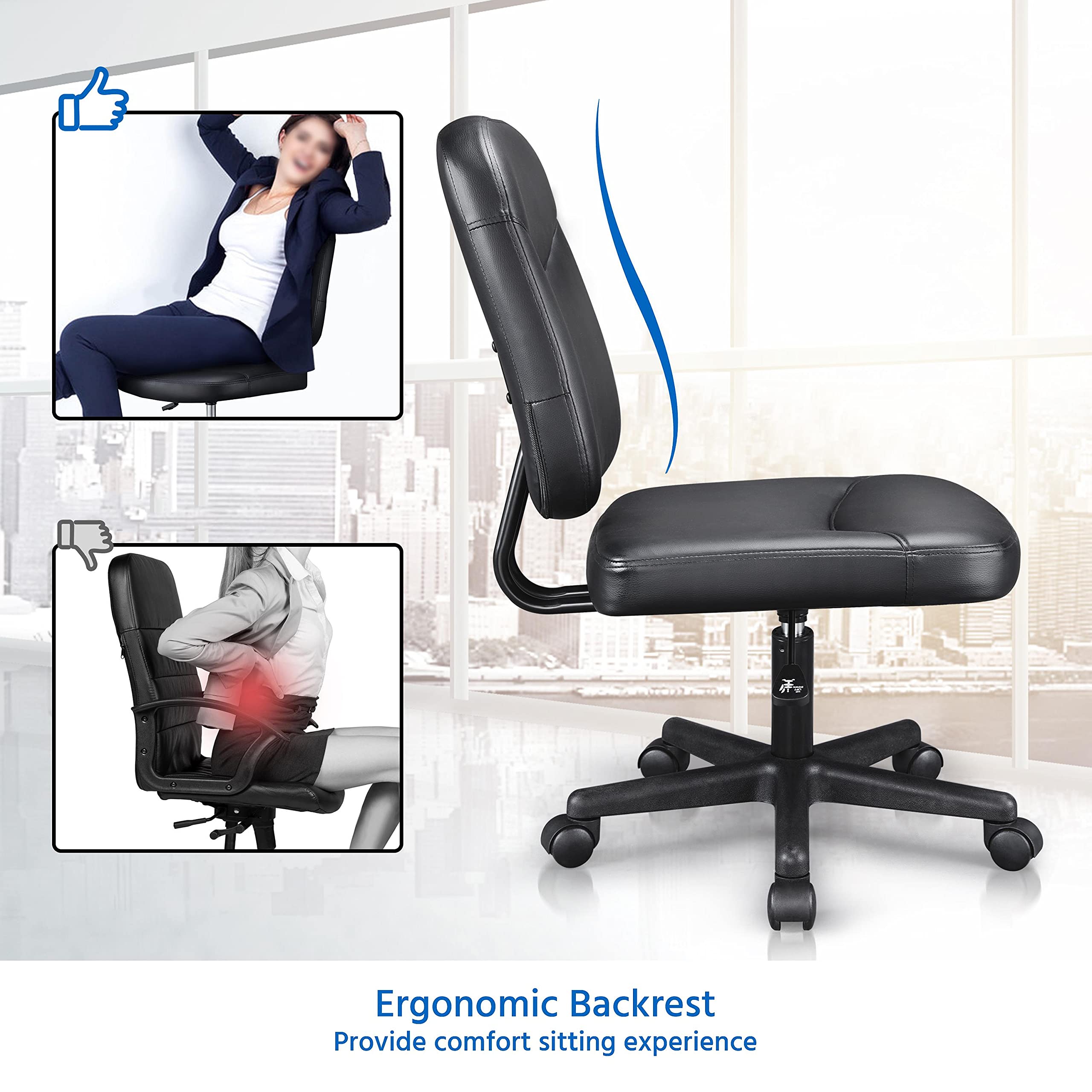 Topeakmart Adjustable Height Faux Leather Task Desk Chair - Armless Office Computer Chair for Home & Office, Black - Perfect for Workstations, Gaming & Study Desks
